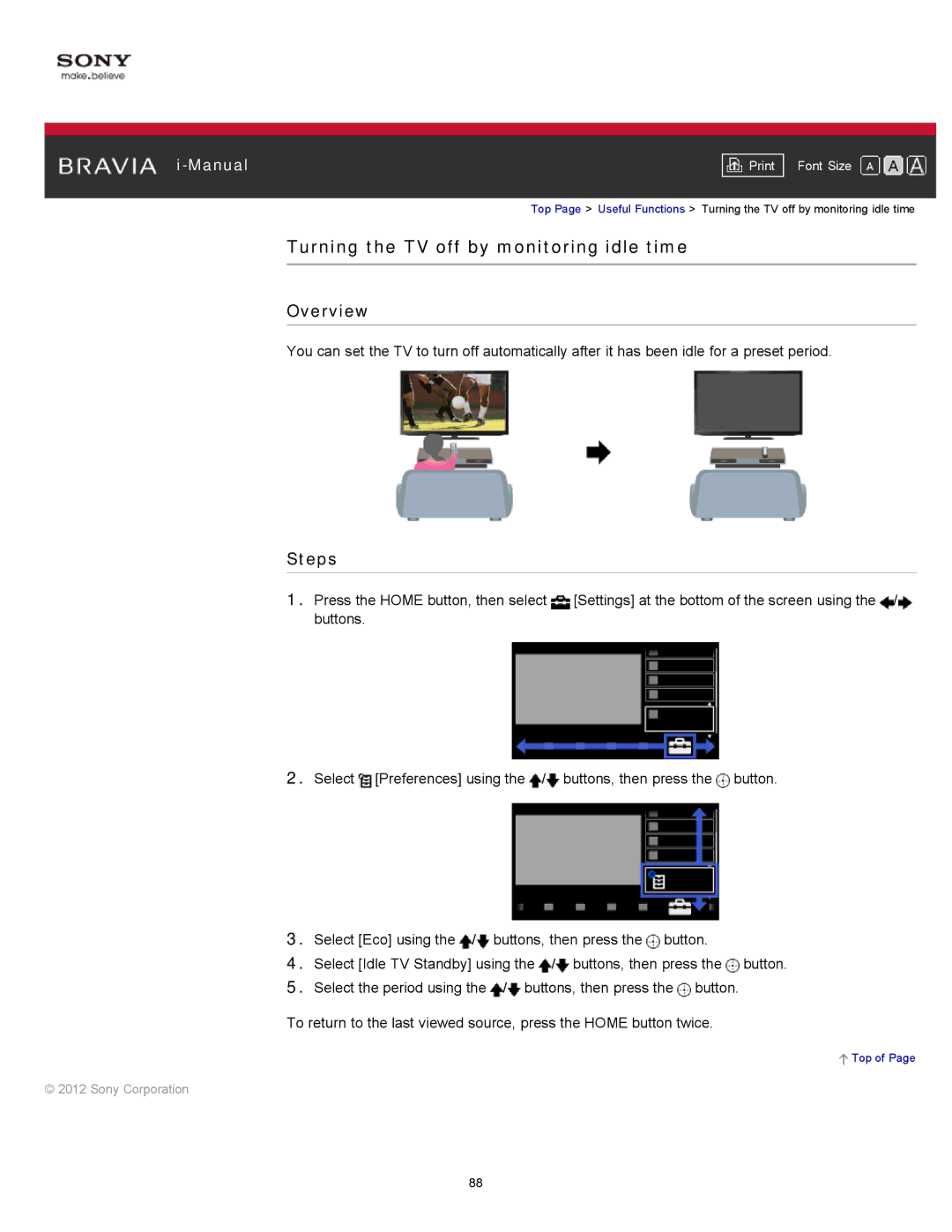 Sony KDL-55HX750, KDL-55HX751/46HX751/40HX751/32HX751 manual Turning the TV off by monitoring idle time 