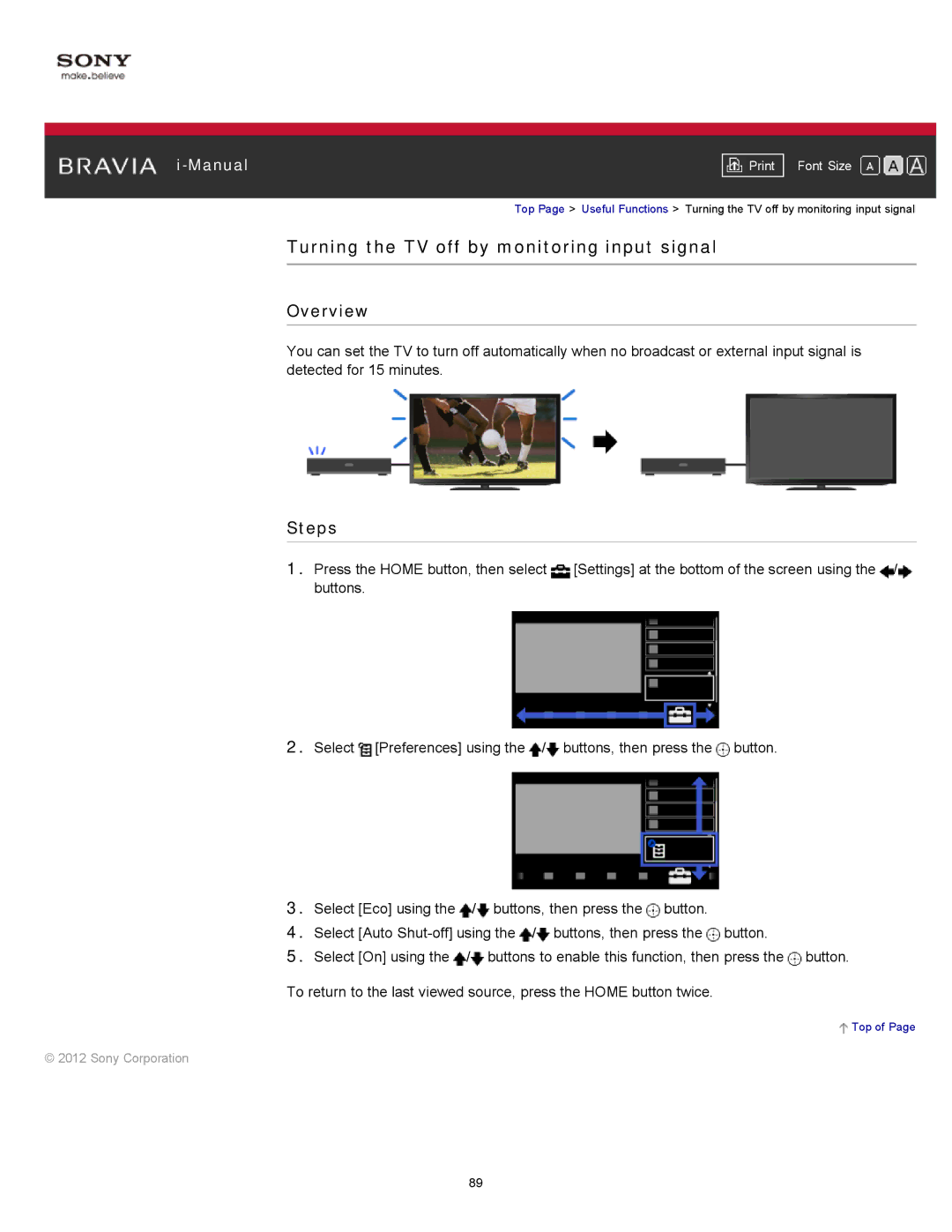 Sony KDL-55HX751/46HX751/40HX751/32HX751, KDL-55HX750 manual Turning the TV off by monitoring input signal 