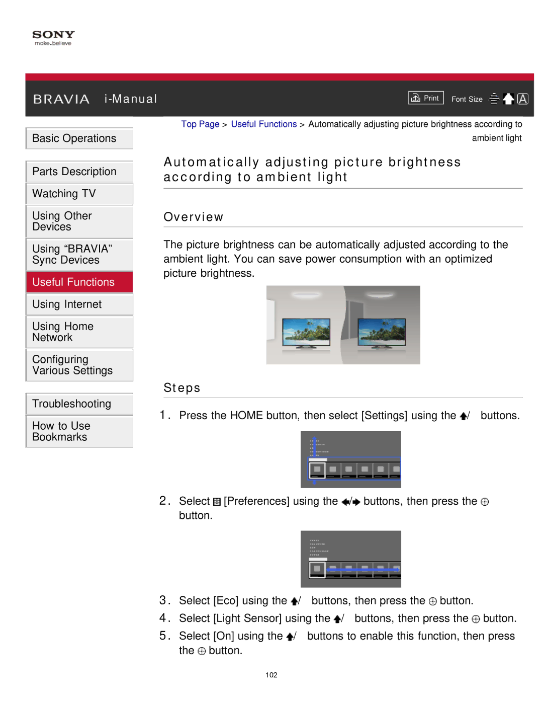 Sony KDL-65S990A manual 102 