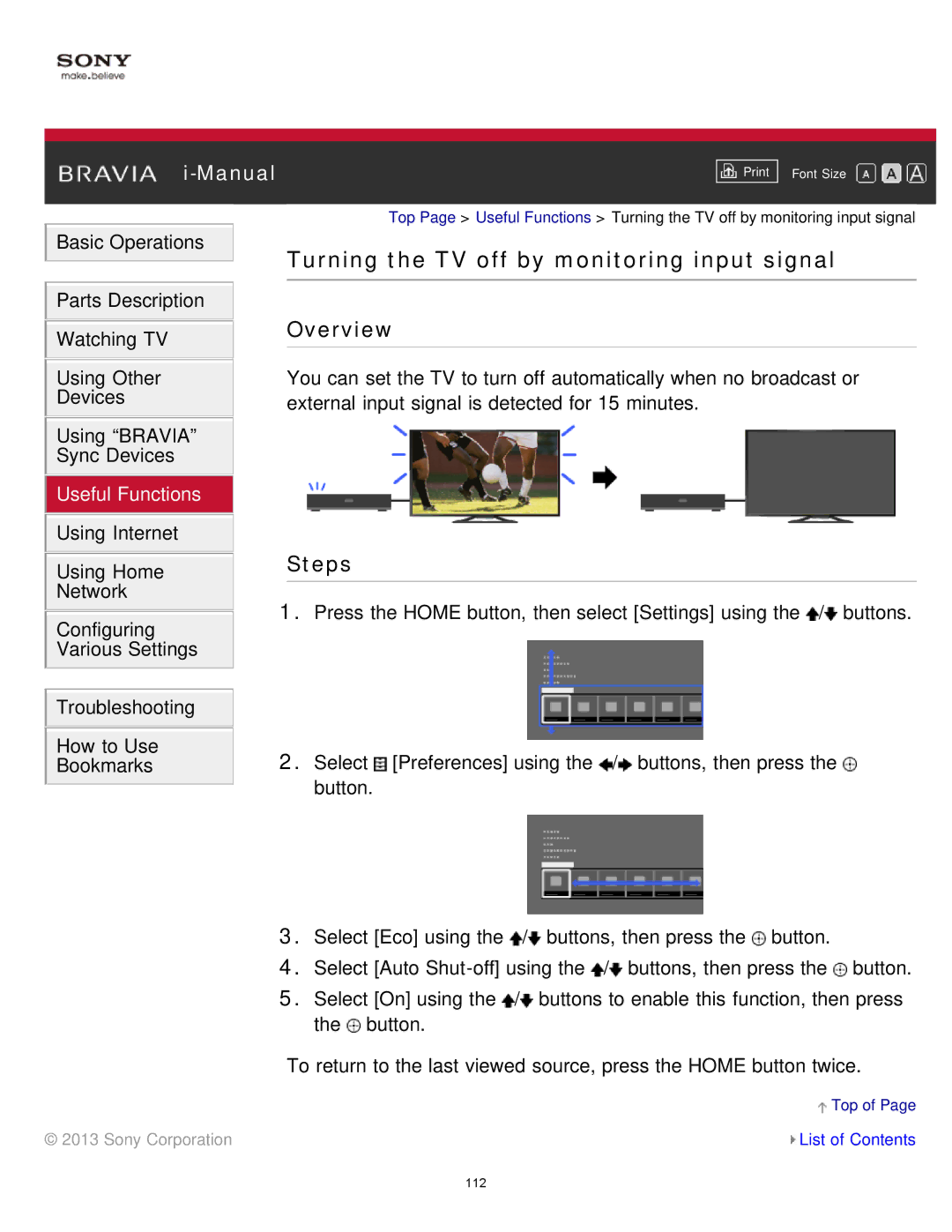 Sony KDL-65S990A manual Turning the TV off by monitoring input signal 