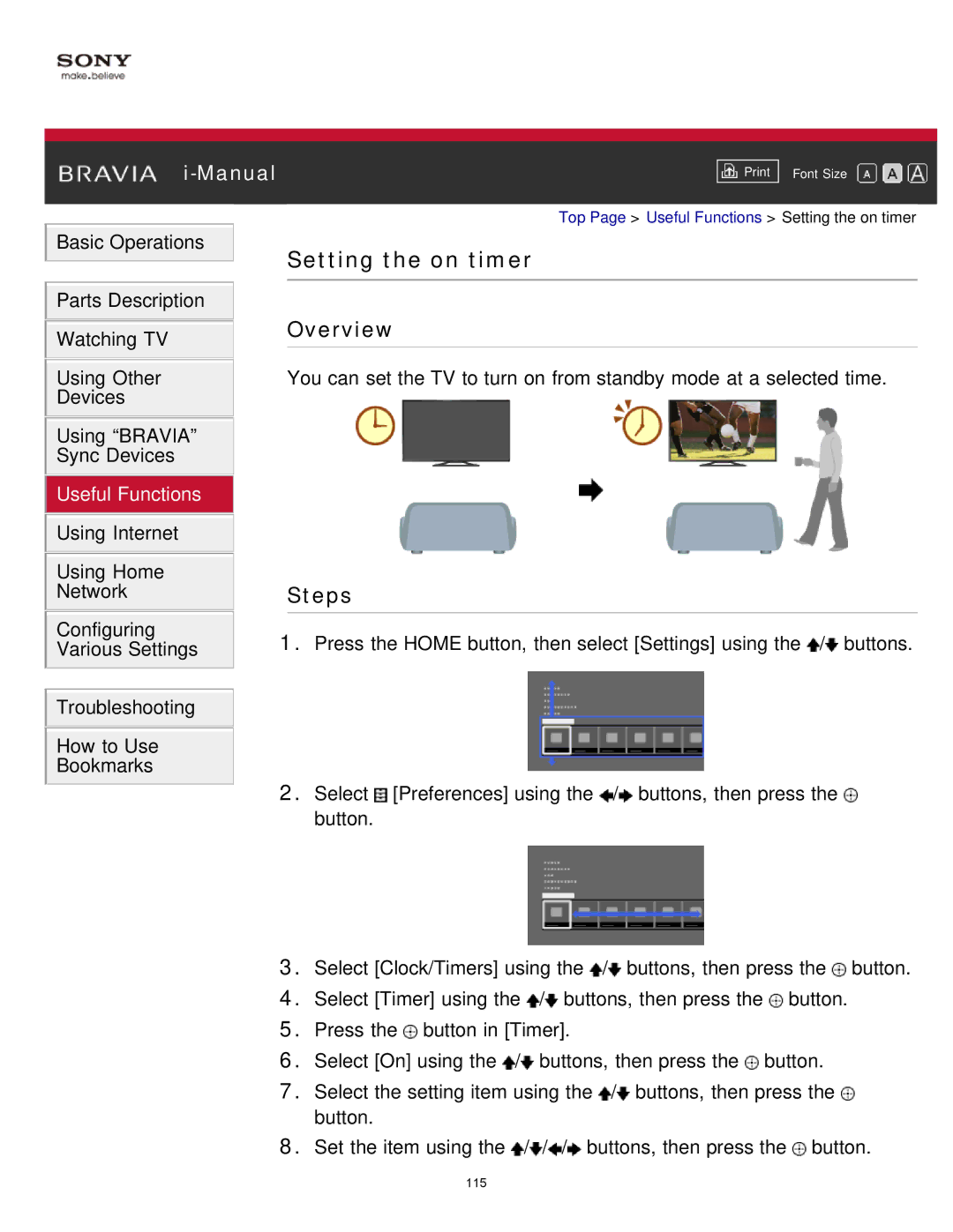 Sony KDL-65S990A manual Setting the on timer 