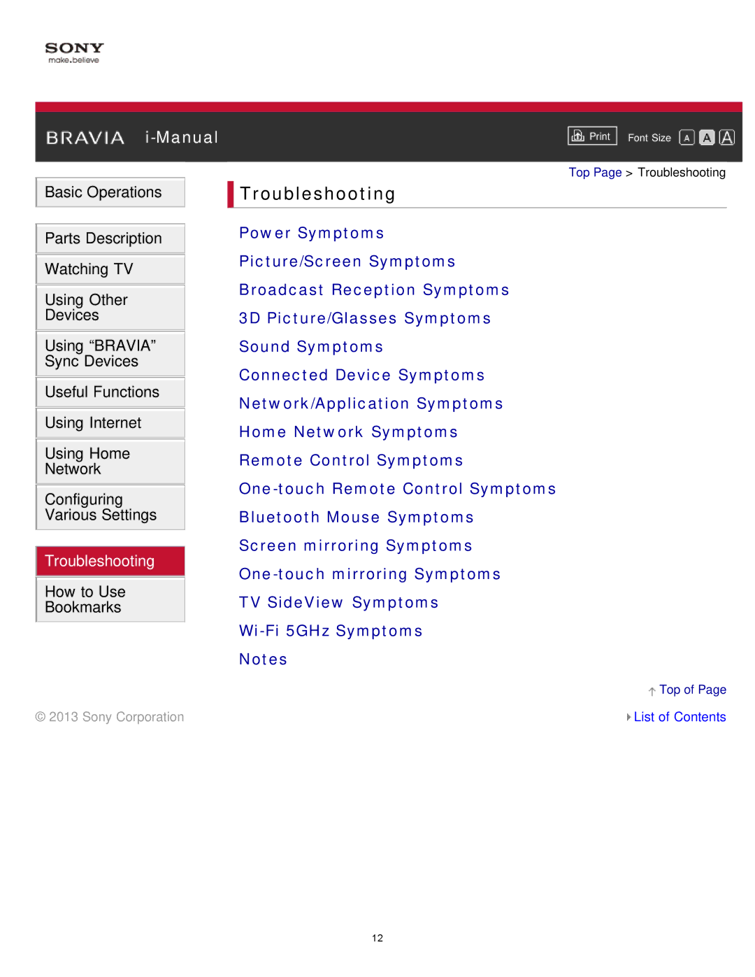 Sony KDL-65S990A manual Troubleshooting 