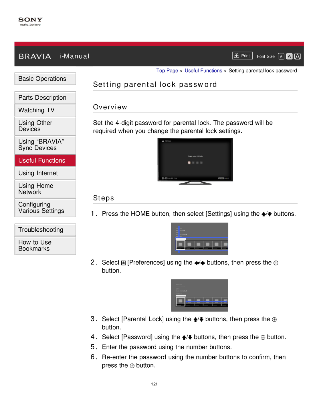 Sony KDL-65S990A manual Setting parental lock password 