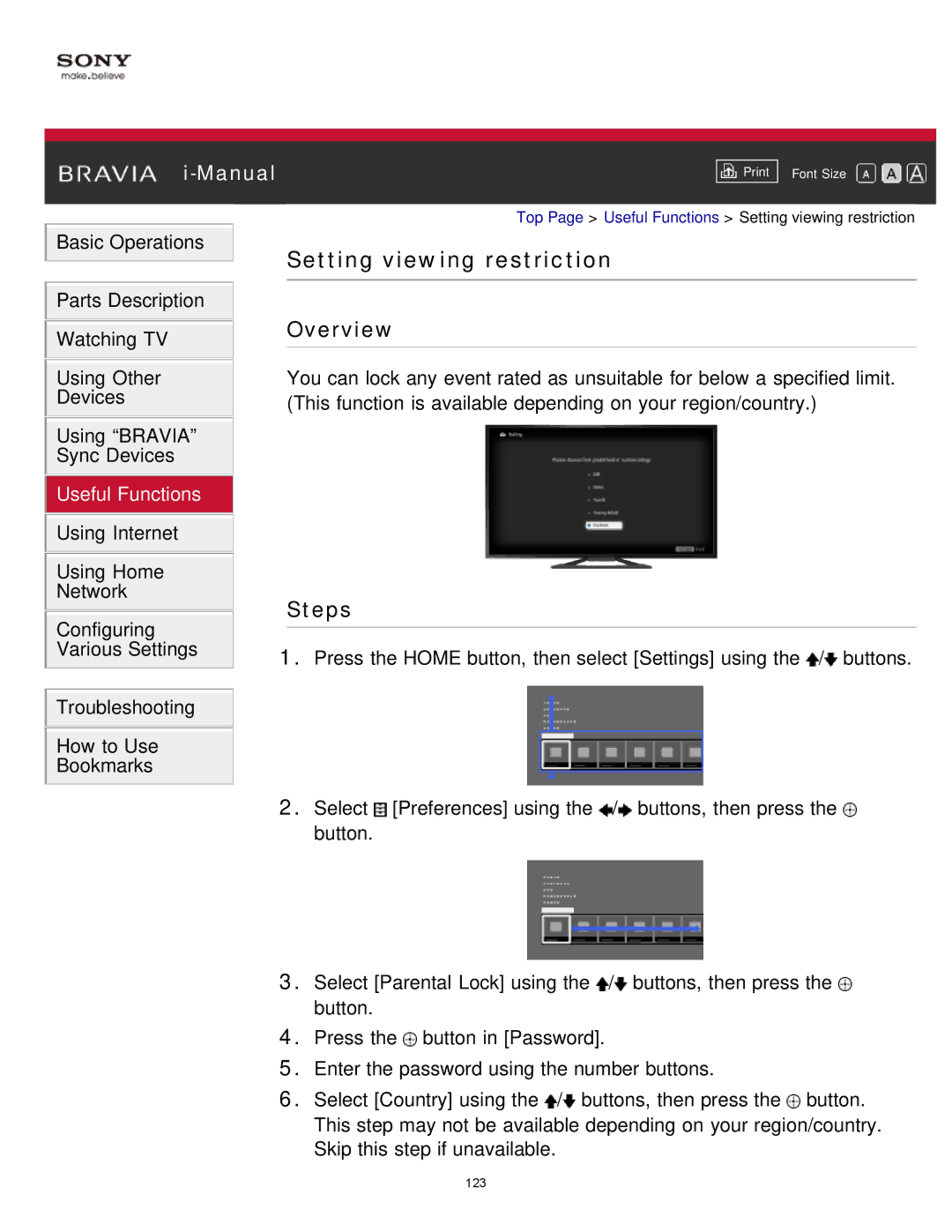 Sony KDL-65S990A manual Setting viewing restriction 