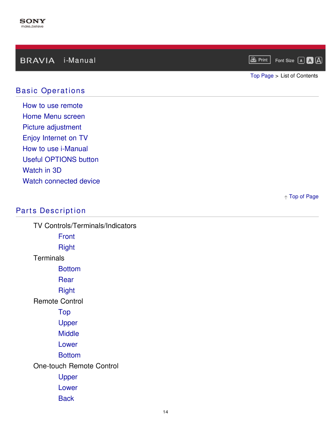 Sony KDL-65S990A manual Basic Operations 