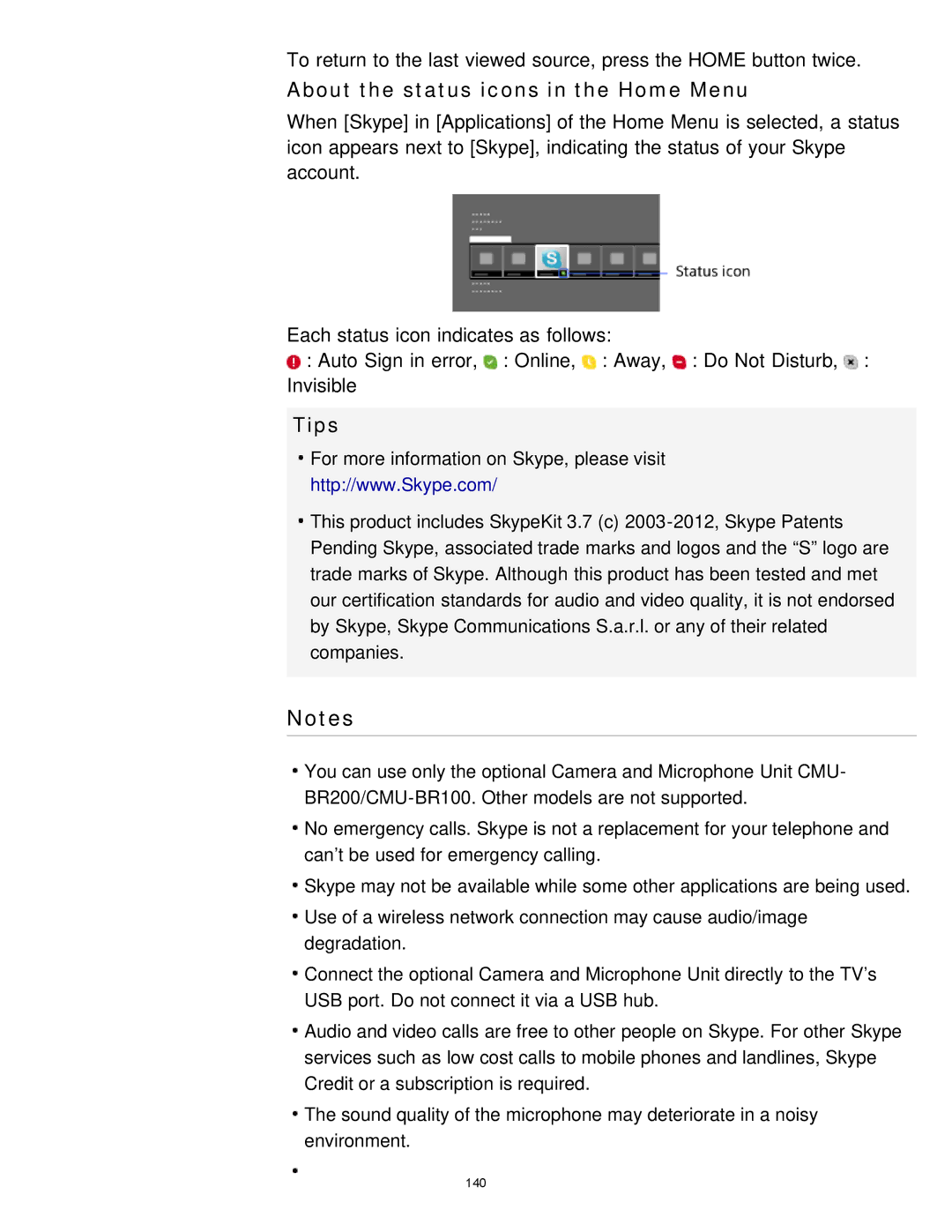 Sony KDL-65S990A manual About the status icons in the Home Menu, Tips 