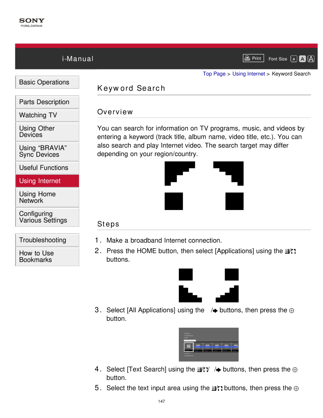 Sony KDL-65S990A manual Keyword Search 