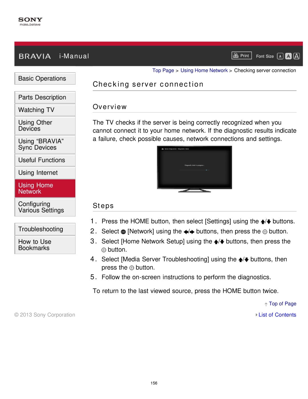 Sony KDL-65S990A manual Checking server connection 