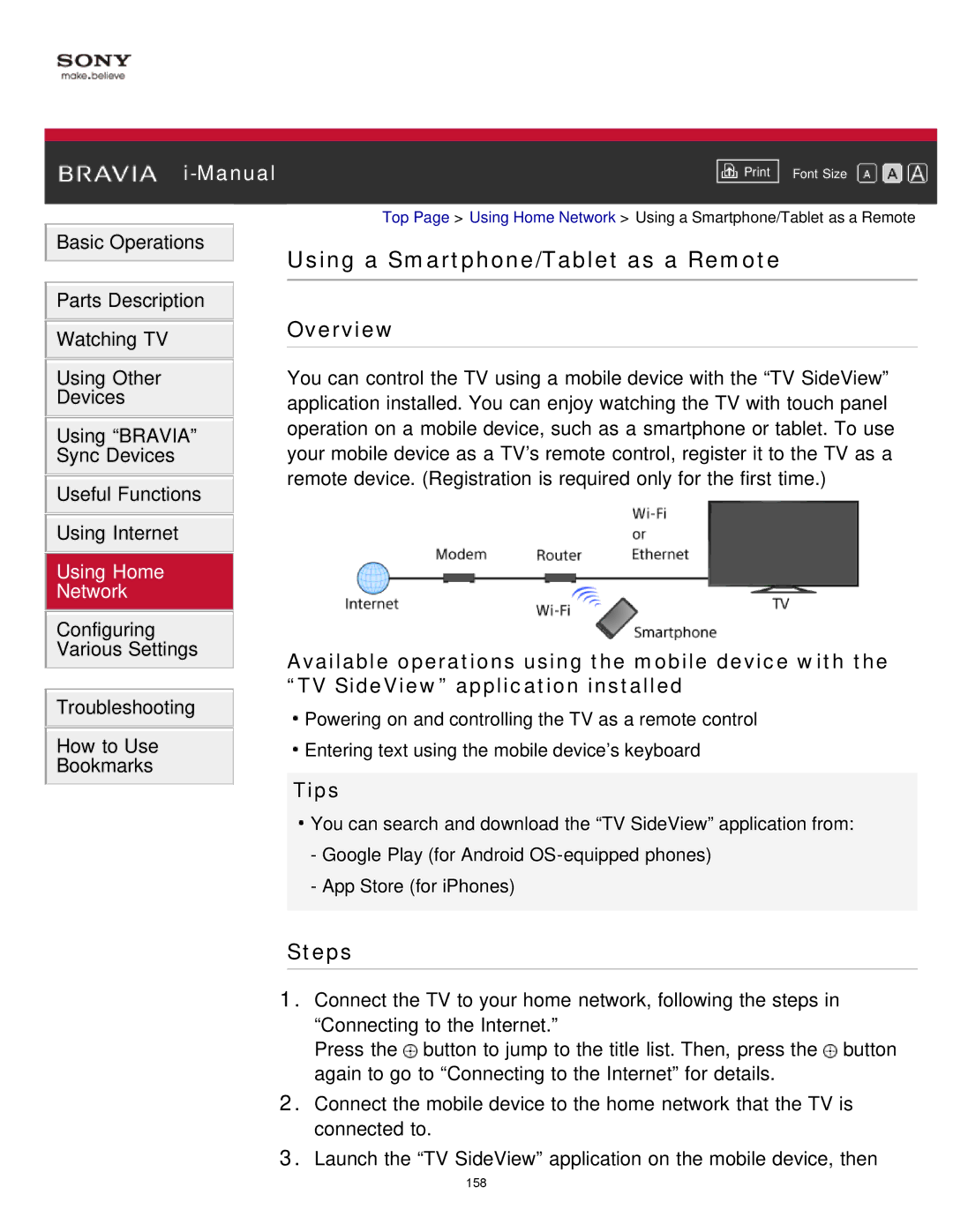 Sony KDL-65S990A manual Using a Smartphone/Tablet as a Remote, Tips 