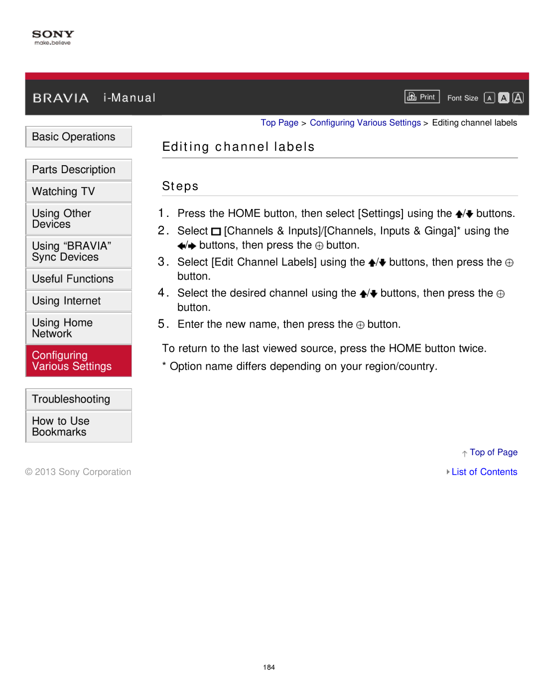 Sony KDL-65S990A manual Editing channel labels 