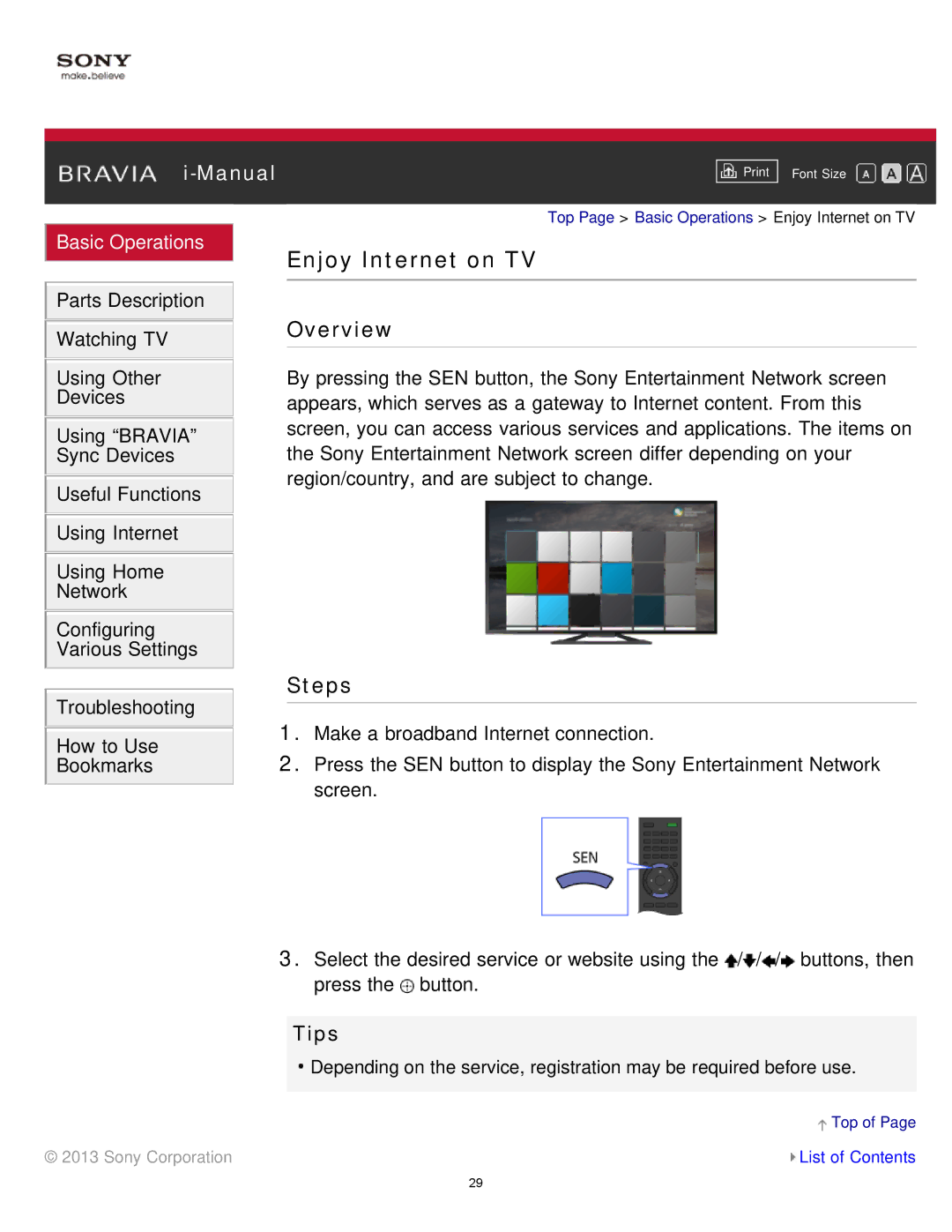 Sony KDL-65S990A manual Enjoy Internet on TV, Overview 