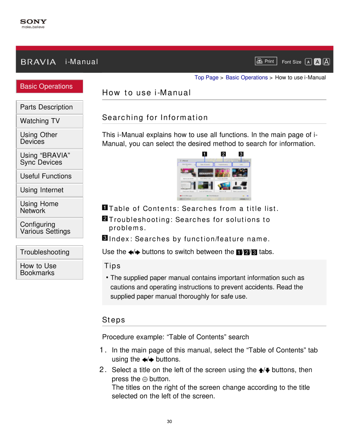 Sony KDL-65S990A manual How to use i-Manual, Searching for Information 