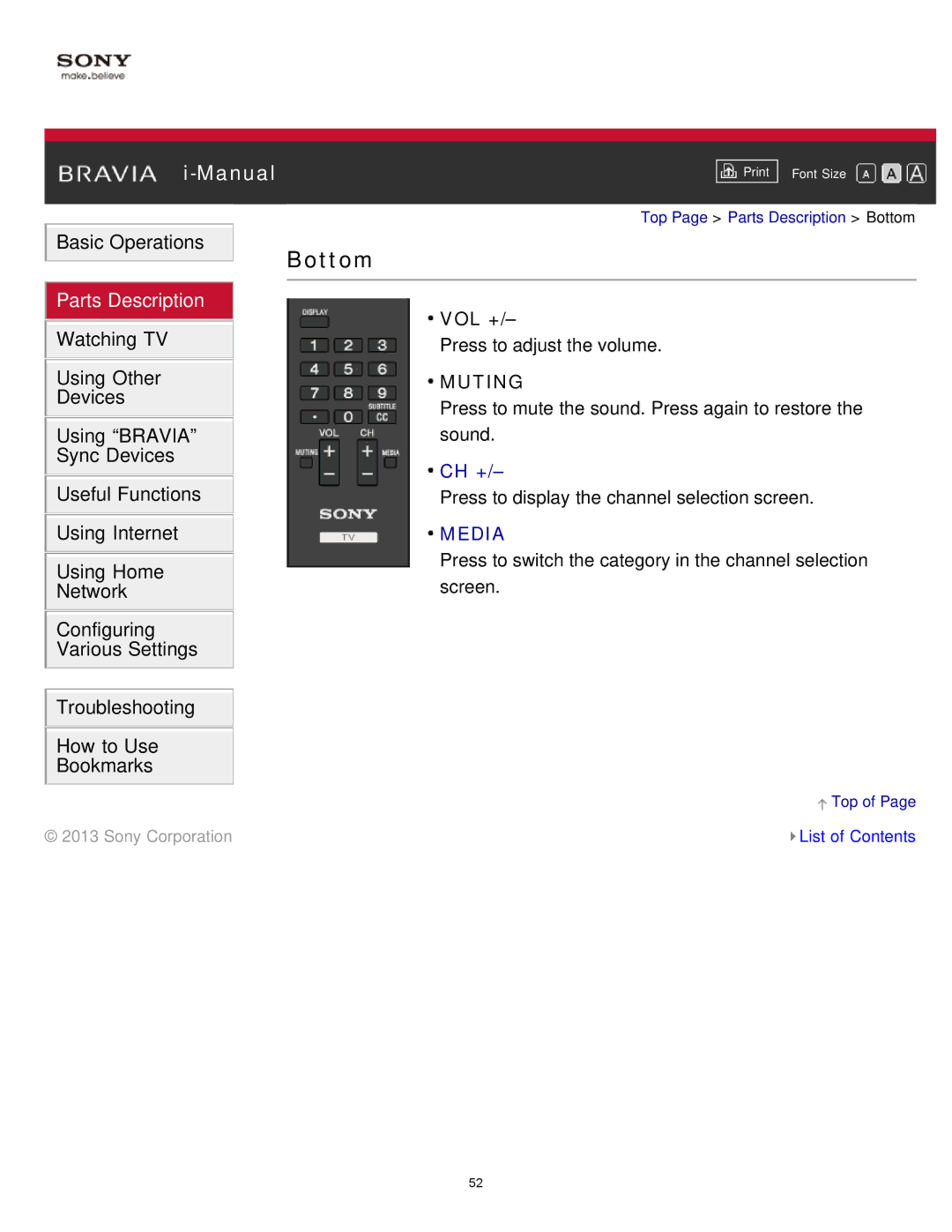 Sony KDL-65S990A manual Vol +, Muting 