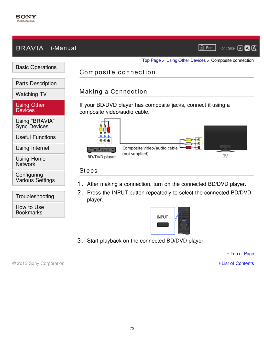 Sony KDL-65S990A manual Composite connection 