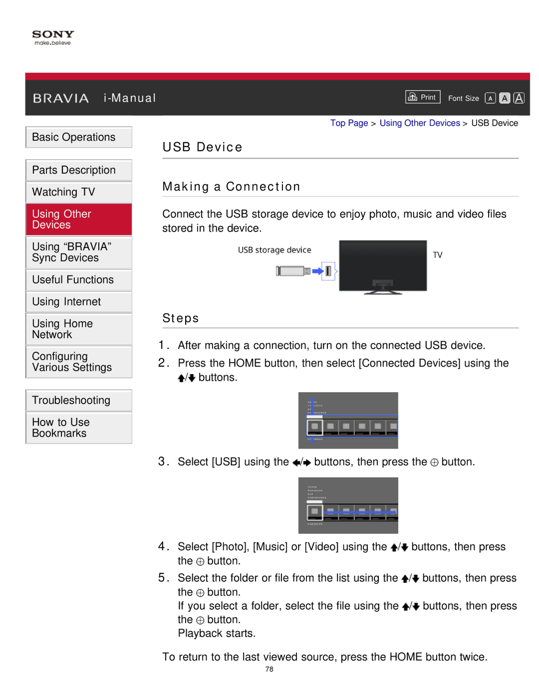 Sony KDL-65S990A manual USB Device 