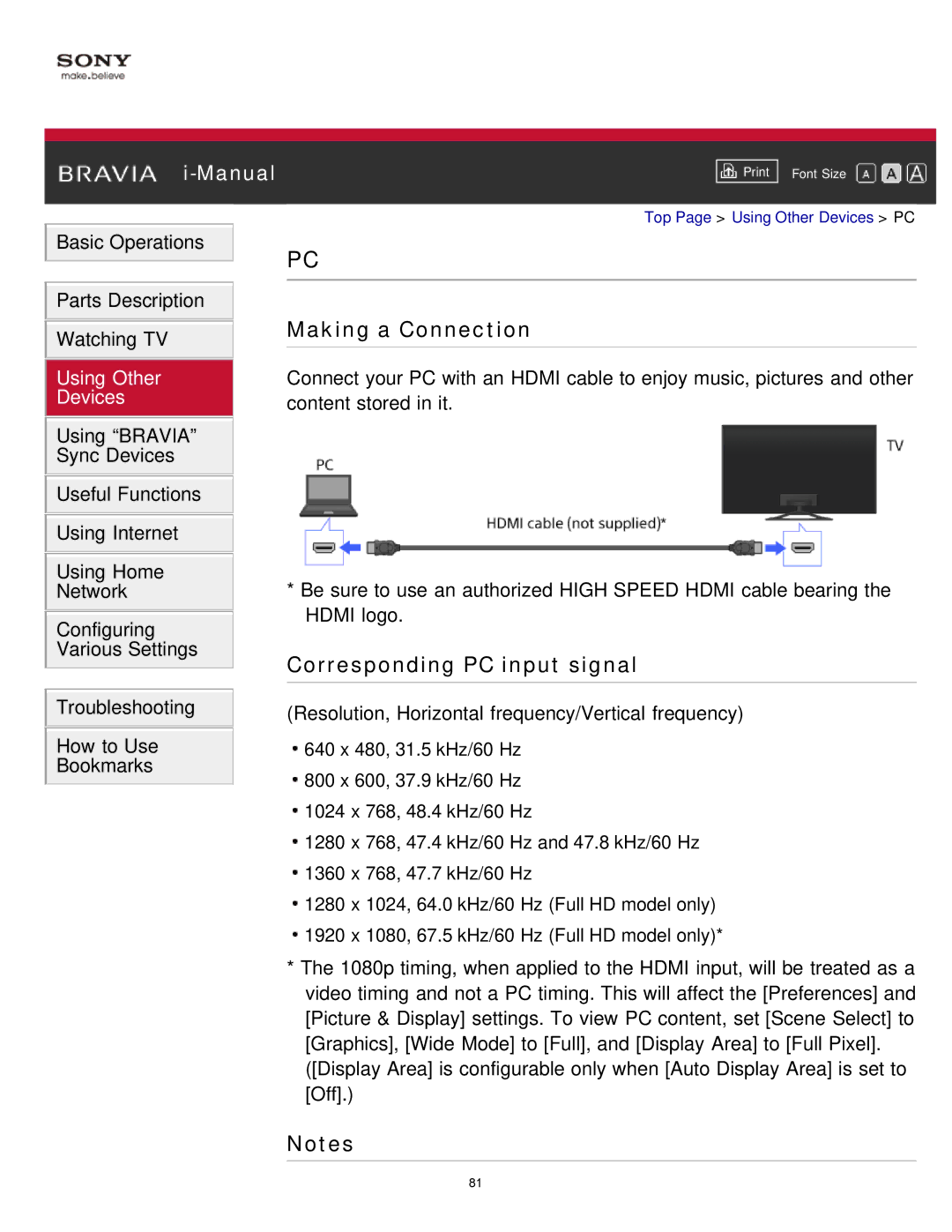 Sony KDL-65S990A manual Corresponding PC input signal, Resolution, Horizontal frequency/Vertical frequency 