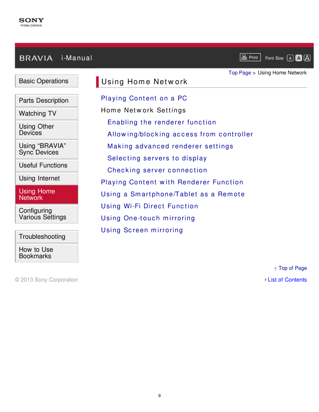 Sony KDL-65S990A manual Using Home Network, Home Network Settings 