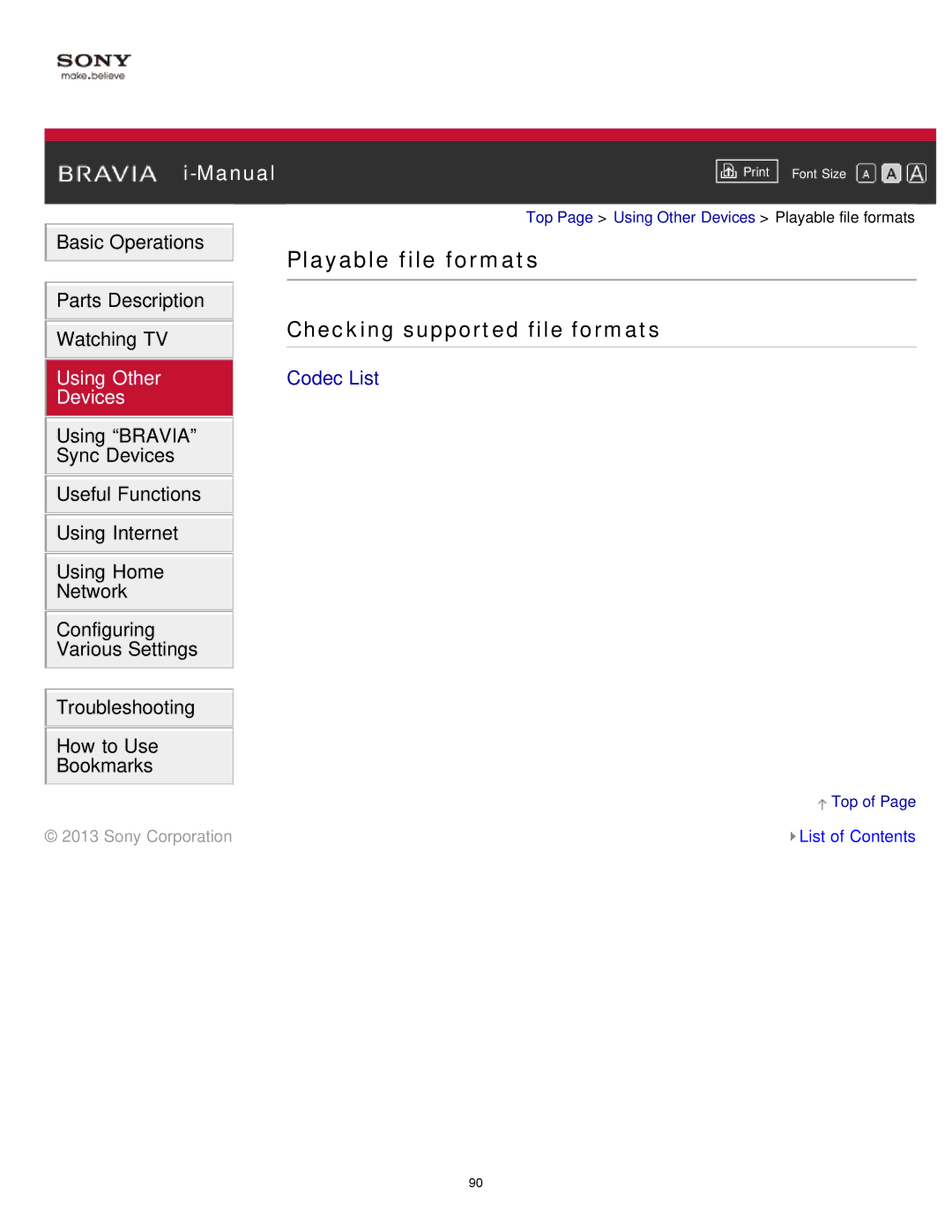 Sony KDL-65S990A manual Playable file formats, Checking supported file formats 