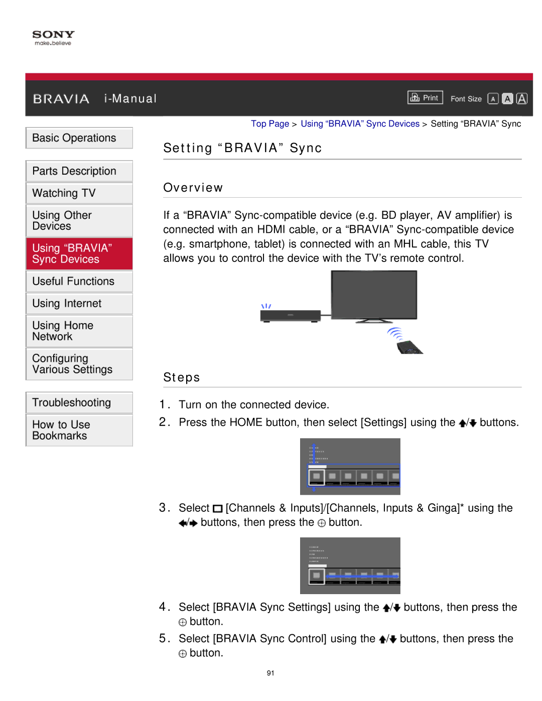 Sony KDL-65S990A manual Setting Bravia Sync, Overview 