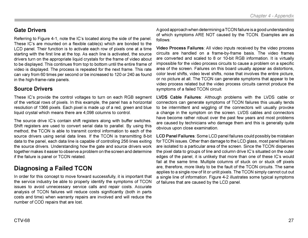 Sony KDL32EX308, KDL22EX308 manual Diagnosing a Failed Tcon, Gate Drivers, Source Drivers 
