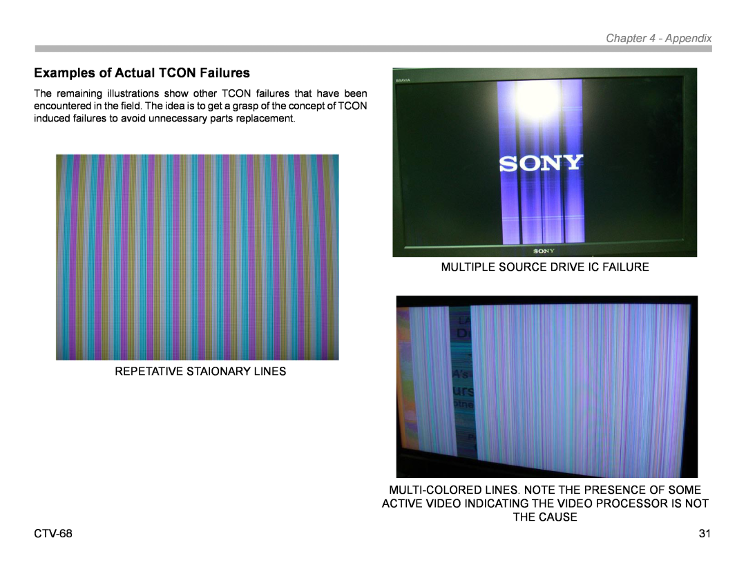 Sony KDL32EX308 Examples of Actual TCON Failures, REPETATIVE STAIONARY LINES CTV-68, Multiple Source Drive Ic Failure 