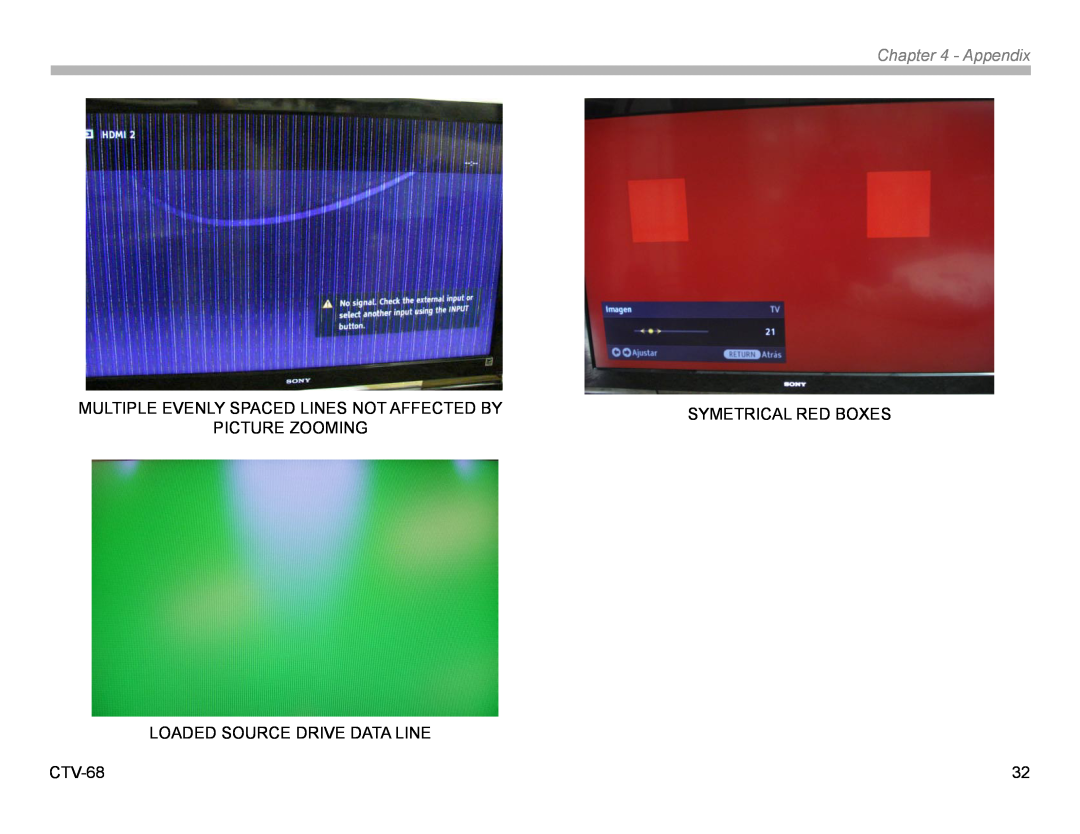 Sony KDL22EX308 Multiple Evenly Spaced Lines Not Affected By, Symetrical Red Boxes, Picture Zooming, Appendix, CTV-68 