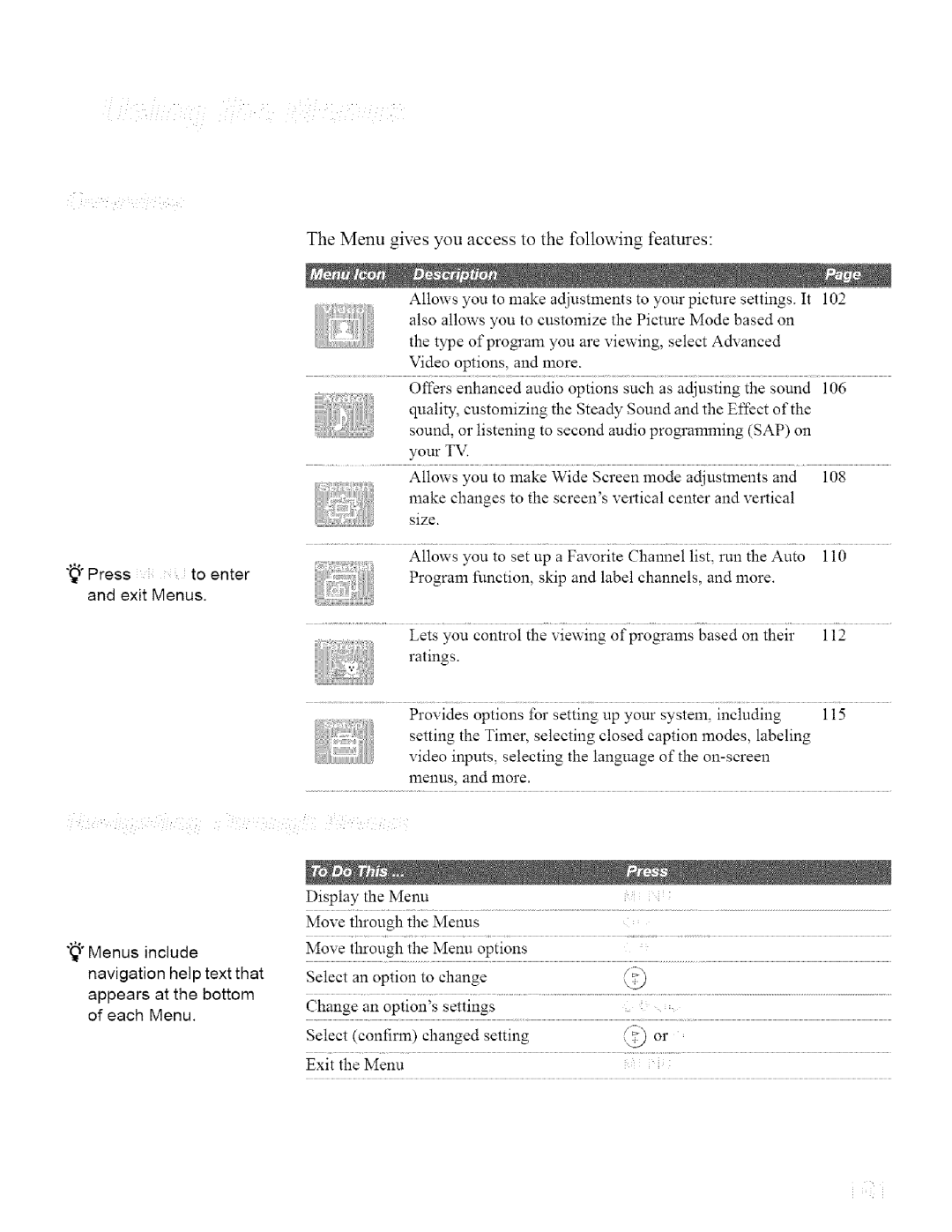 Sony KDL32XBR950, KDL42XBR950 operating instructions Menu gives you access to the following features 