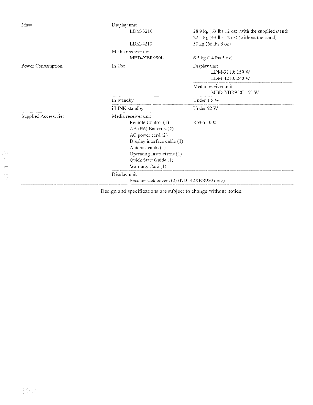 Sony KDL42XBR950, KDL32XBR950 operating instructions MBD-XBR950L 