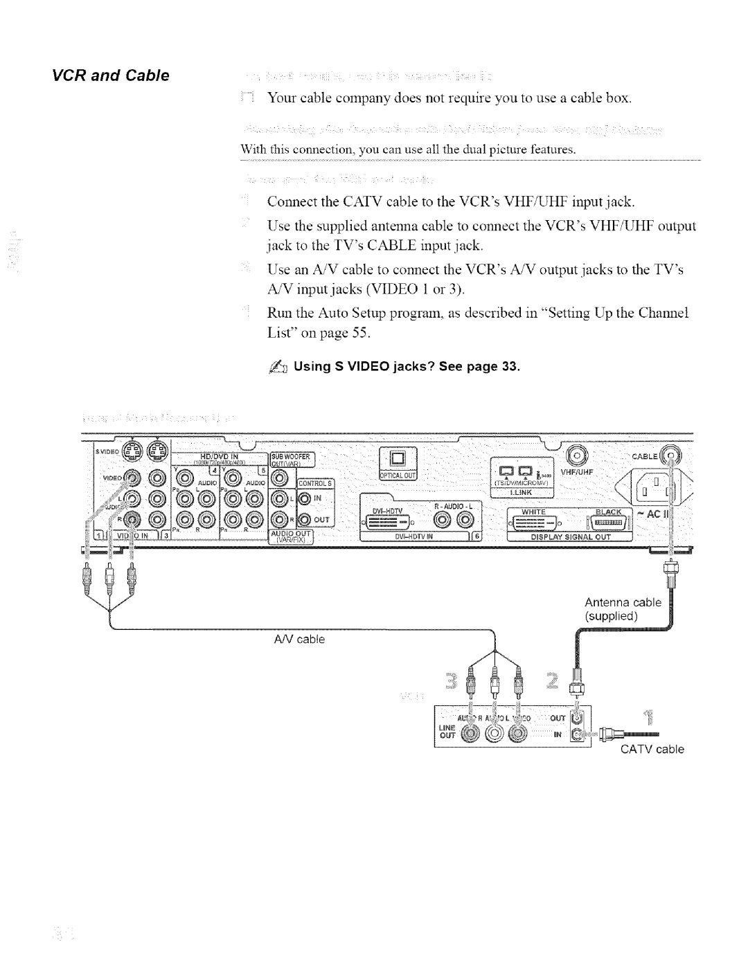 Sony KDL42XBR950, KDL32XBR950 operating instructions VCR and Cable, Antenna cable Supp! led Cable Catv cable 