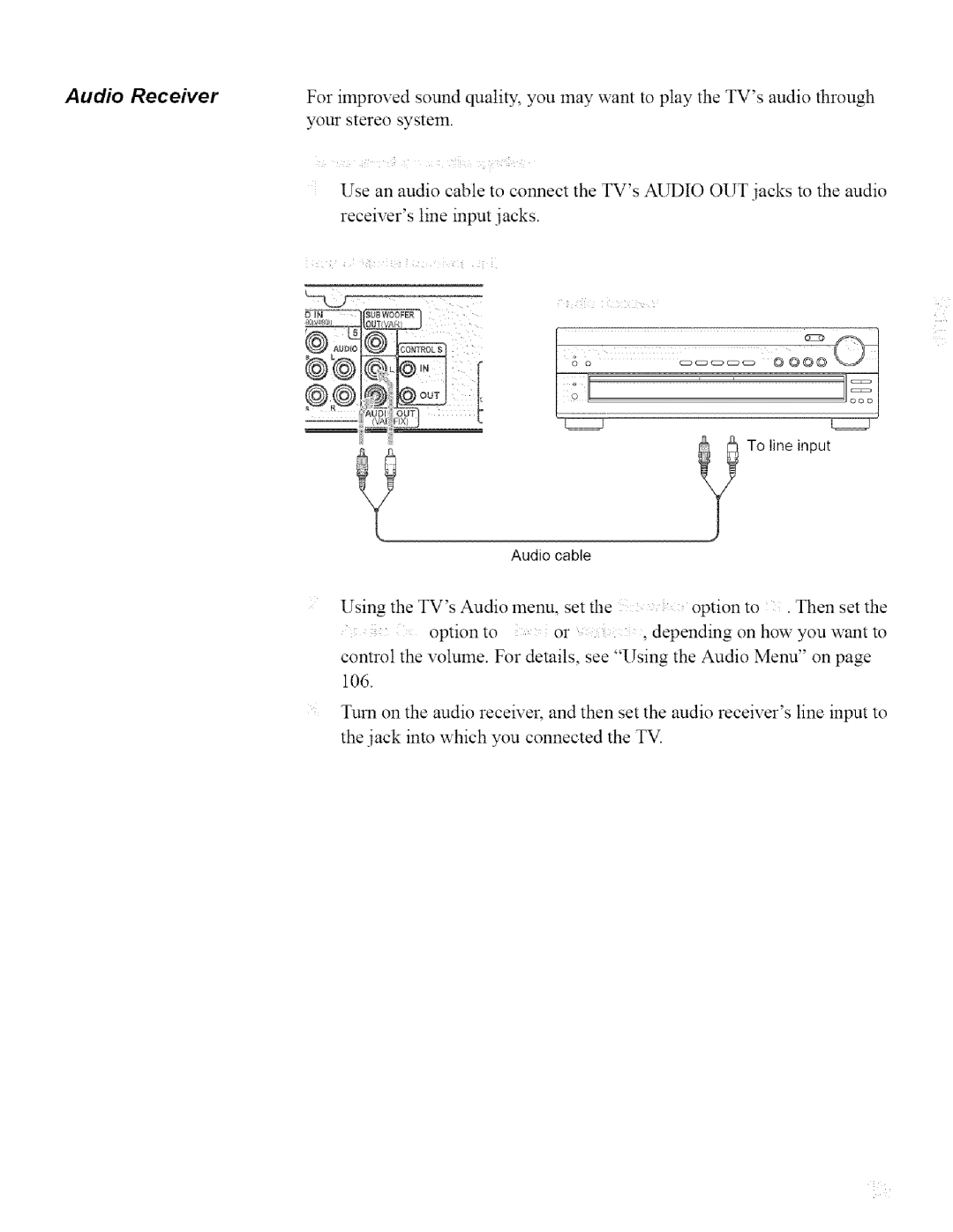 Sony KDL32XBR950, KDL42XBR950 operating instructions Audio Receiver, To ineinput Audio cable 