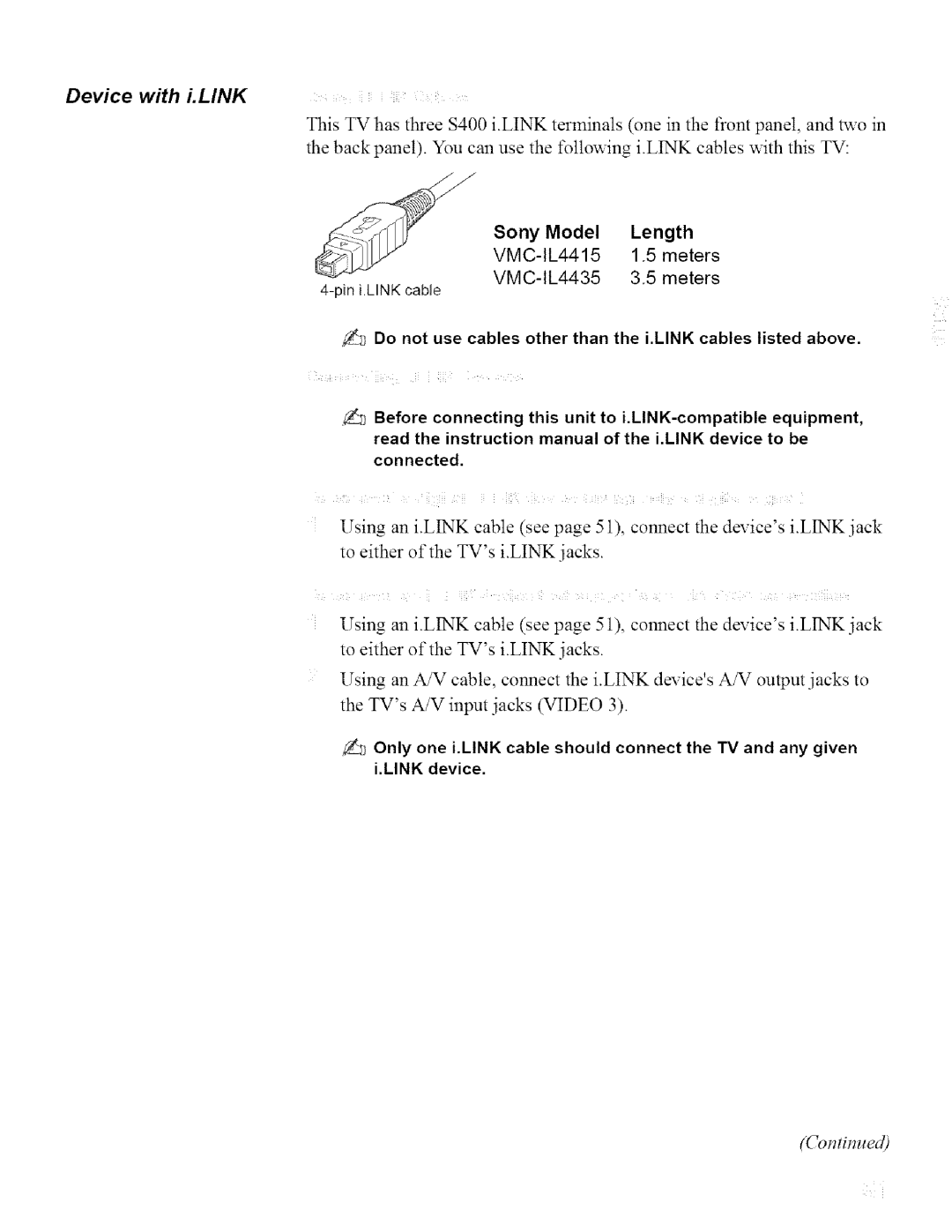 Sony KDL32XBR950, KDL42XBR950 operating instructions Device with i.LINK, Pin i.LINK cable 