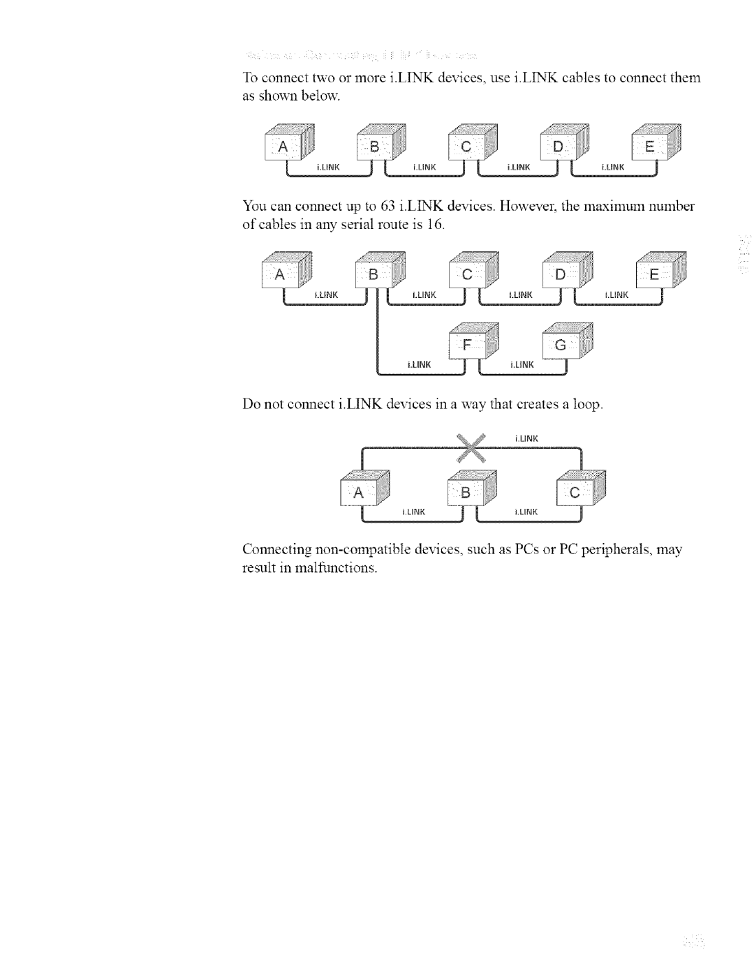 Sony KDL32XBR950, KDL42XBR950 operating instructions Do not connect i.LINK devices in a way that creates a loop 