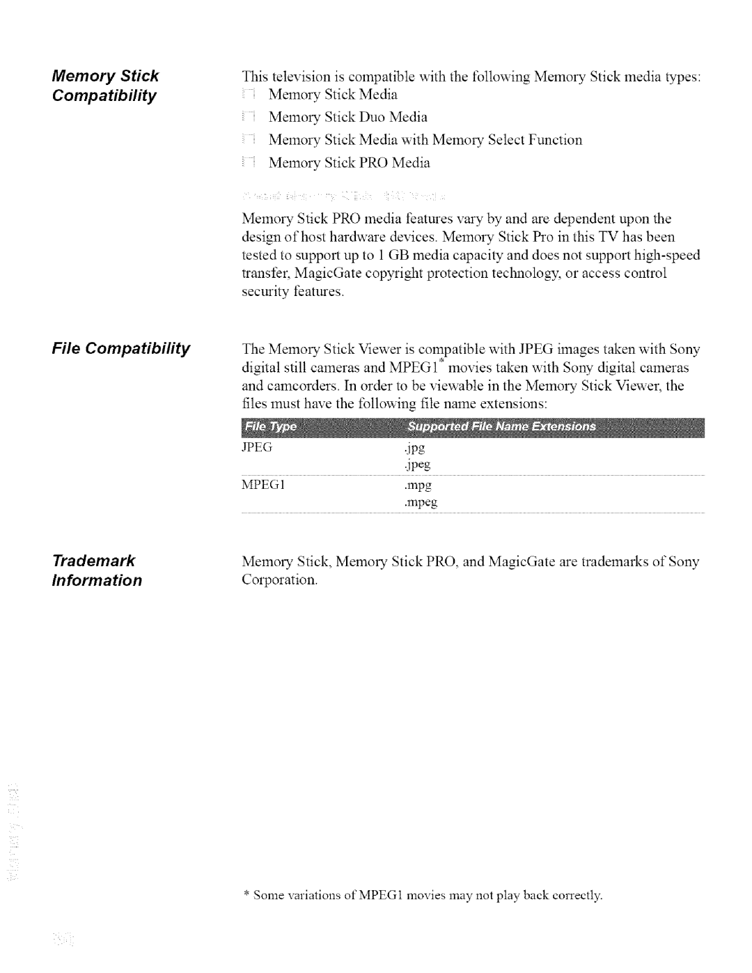 Sony KDL42XBR950, KDL32XBR950 operating instructions Jpeg 