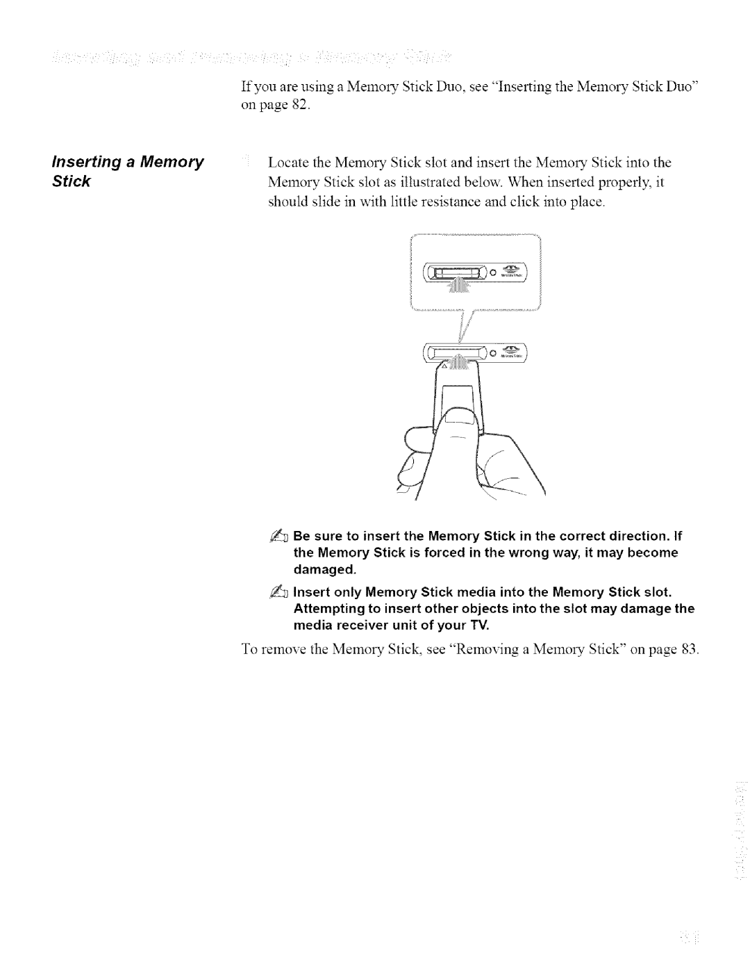 Sony KDL32XBR950, KDL42XBR950 operating instructions Inserting a Memory, Stick 