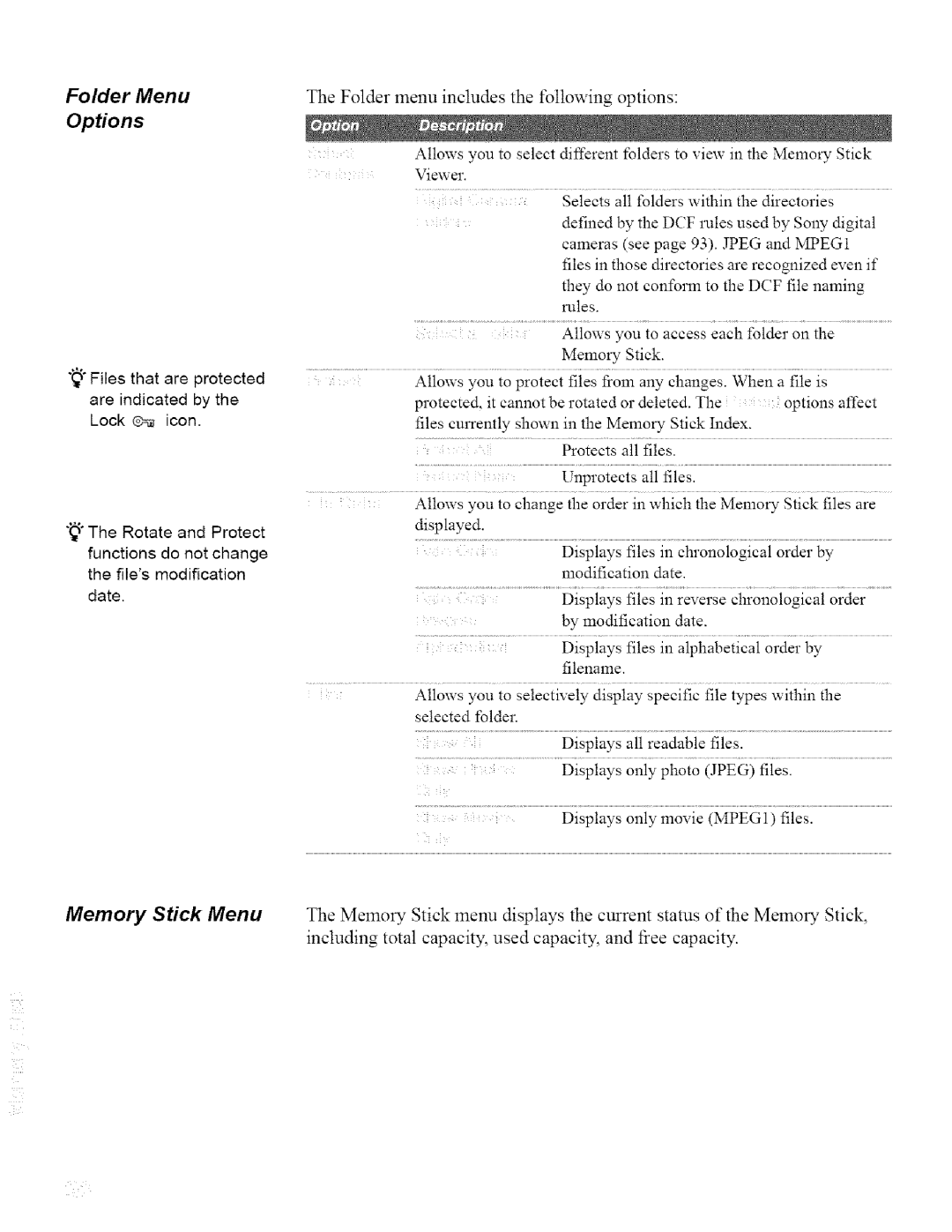 Sony KDL42XBR950, KDL32XBR950 operating instructions Folder Menu Options, Folder menu includes the l\tlowing options 