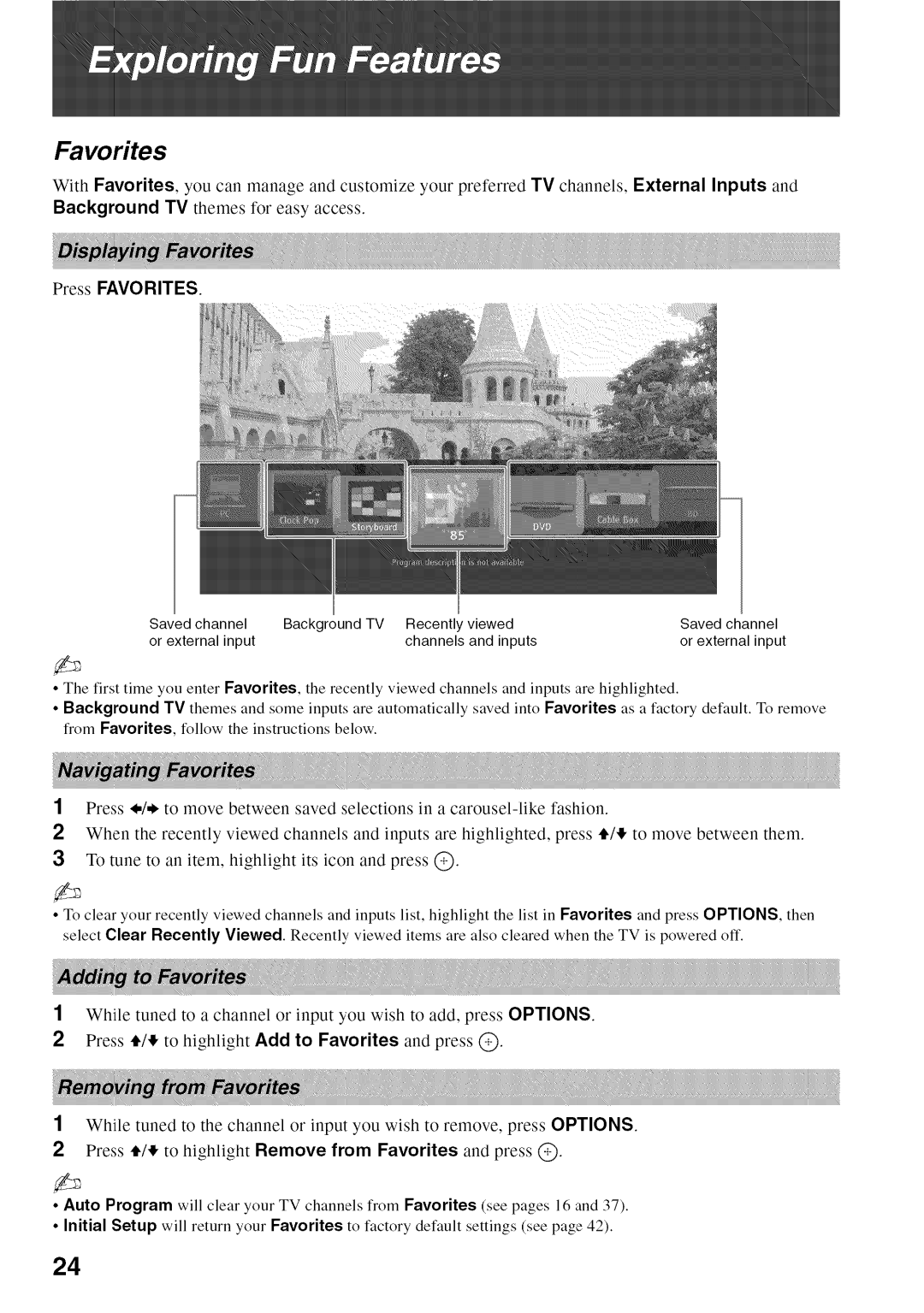 Sony KDL52V4100 operating instructions Favorites 