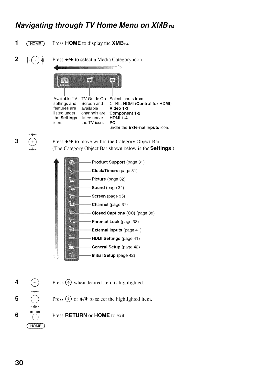 Sony KDL52V4100 operating instructions Navigating, Through TV Home Menu on XMBT=, Inputs from 