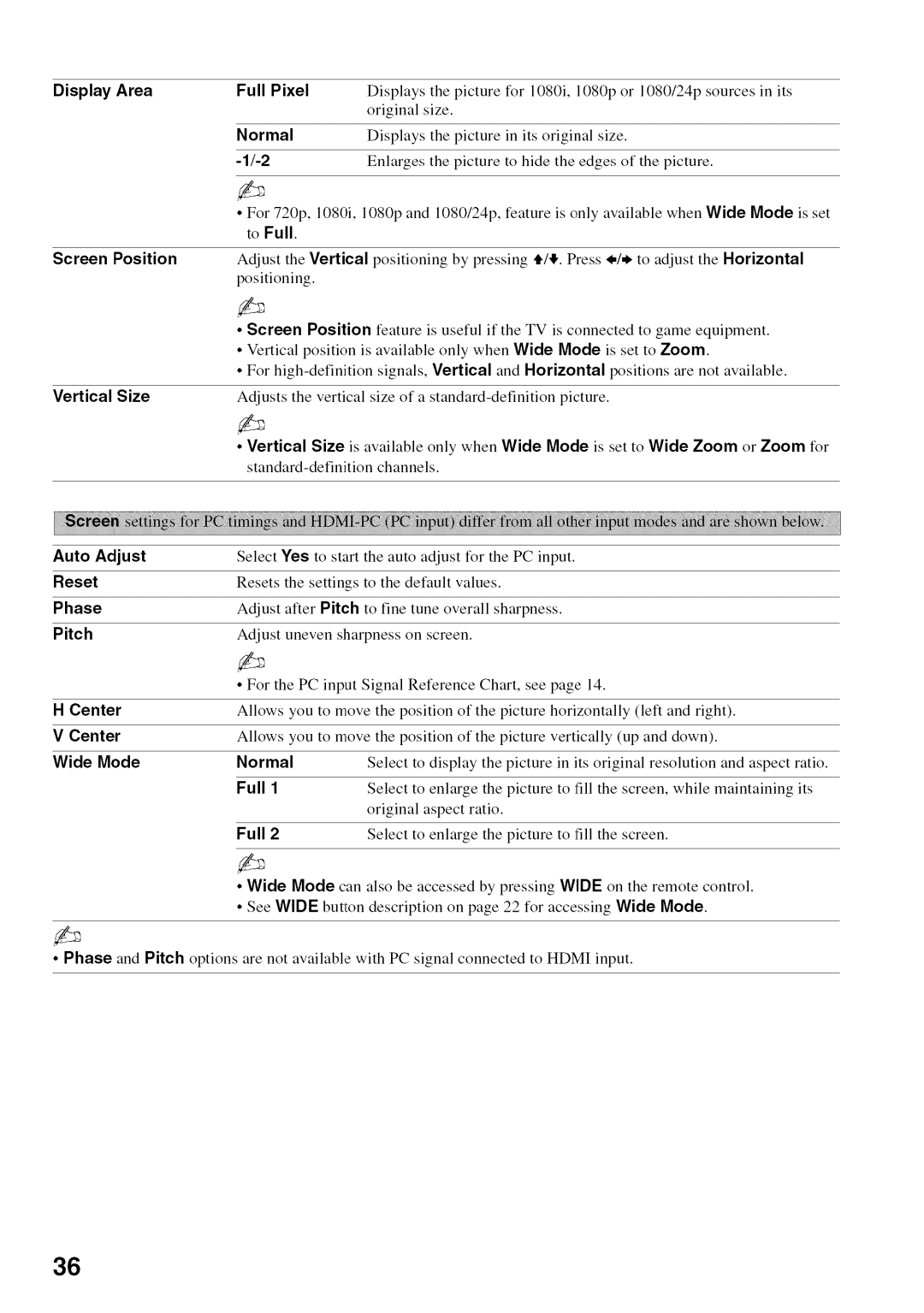 Sony KDL52V4100 operating instructions To Full, Vertical Size 