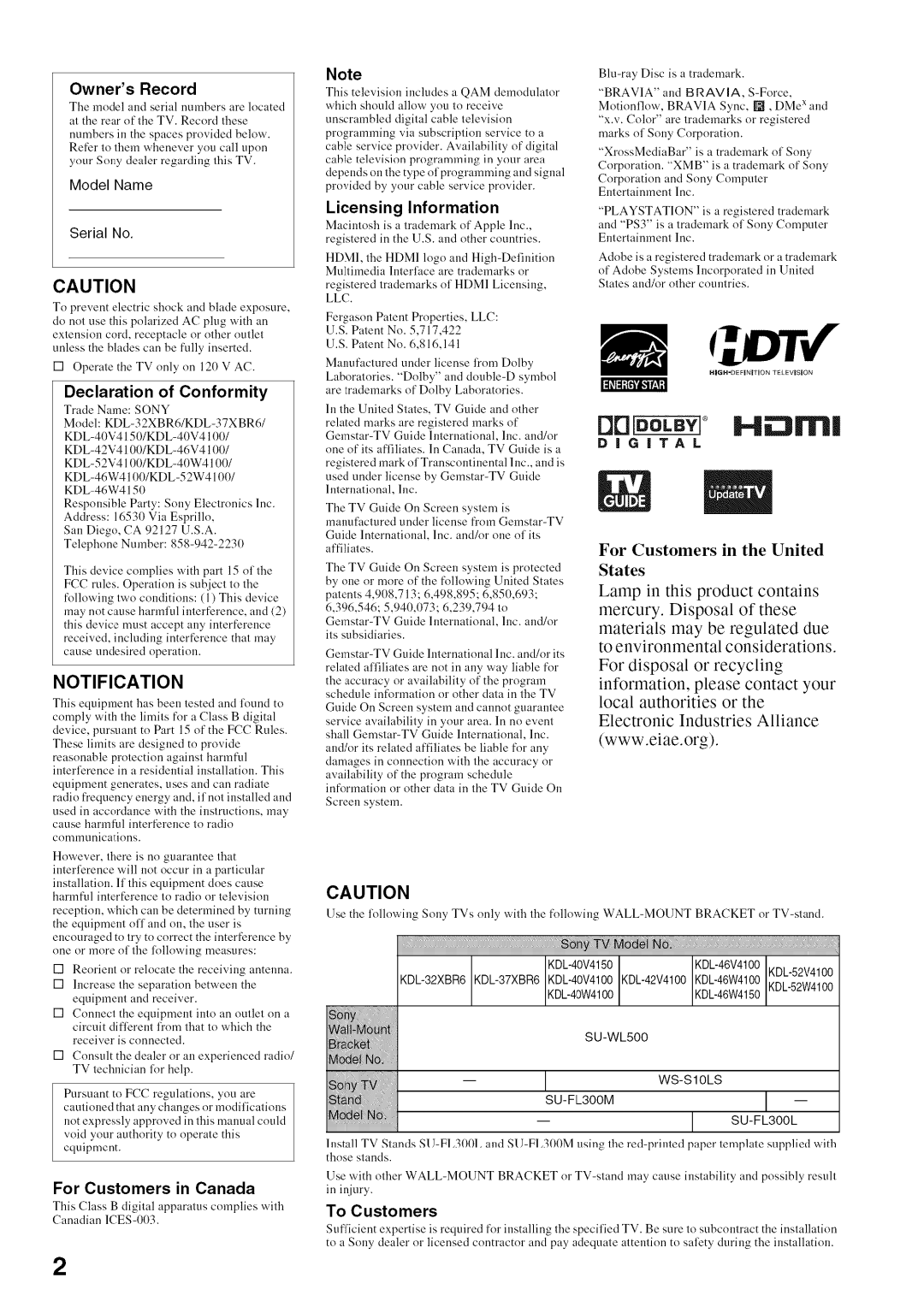 Sony KDL52V4100 operating instructions IHli 31 rllll, Notification, qlx€, Digital 