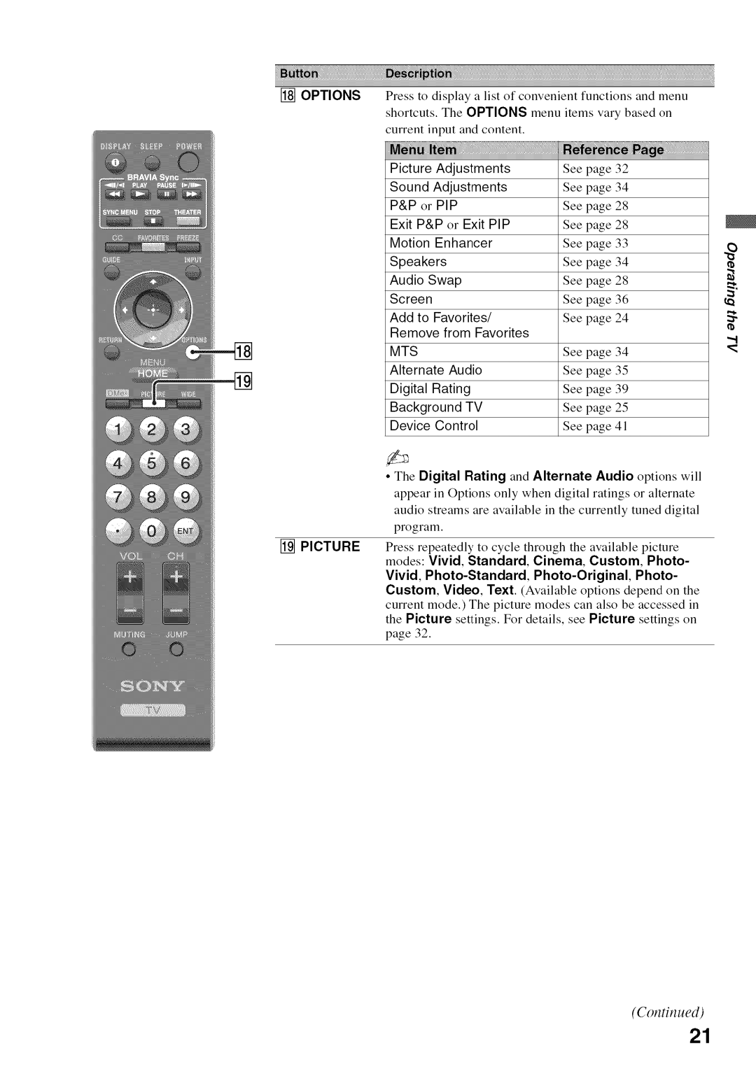 Sony KDL52V4100 operating instructions Motion Enhancer, Screen, Vivid, Photo-Standard, Photo-Original, Photo 