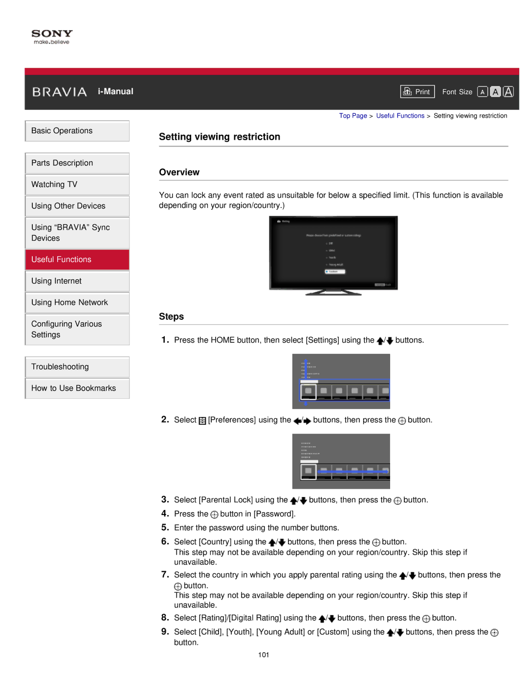 Sony KDL-55W900A, KDL55W900A manual Setting viewing restriction 