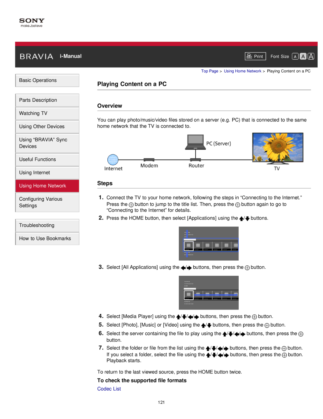 Sony KDL-55W900A, KDL55W900A manual Playing Content on a PC, To check the supported file formats 