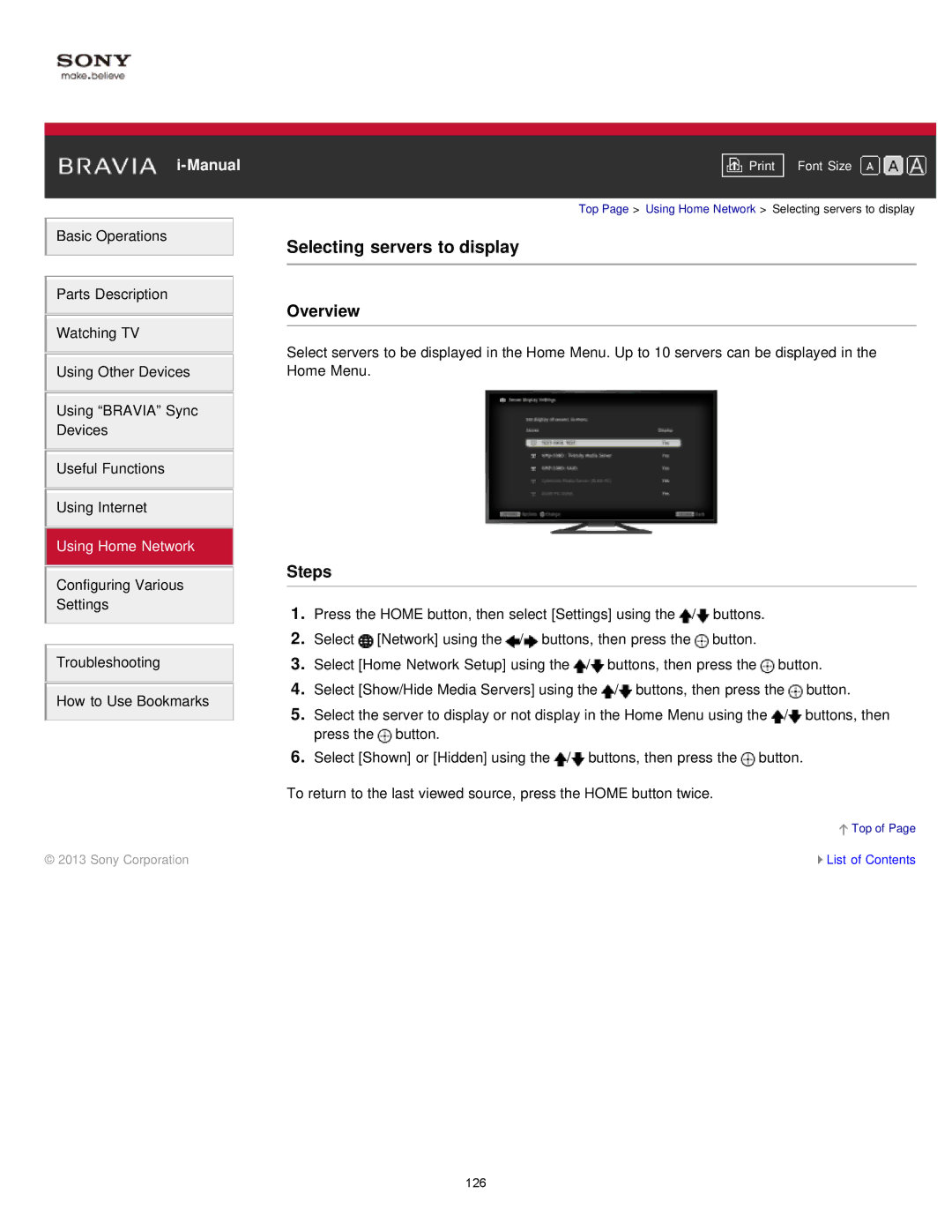 Sony KDL55W900A, KDL-55W900A manual Selecting servers to display 