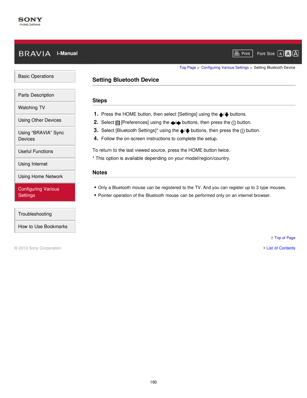 Sony KDL55W900A, KDL-55W900A manual Setting Bluetooth Device 