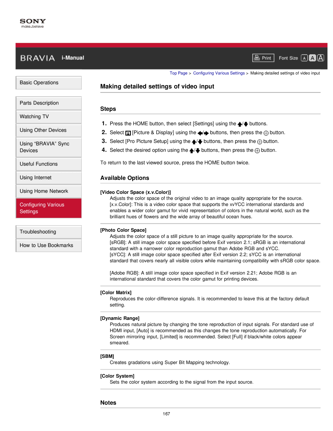 Sony KDL-55W900A, KDL55W900A manual Making detailed settings of video input 