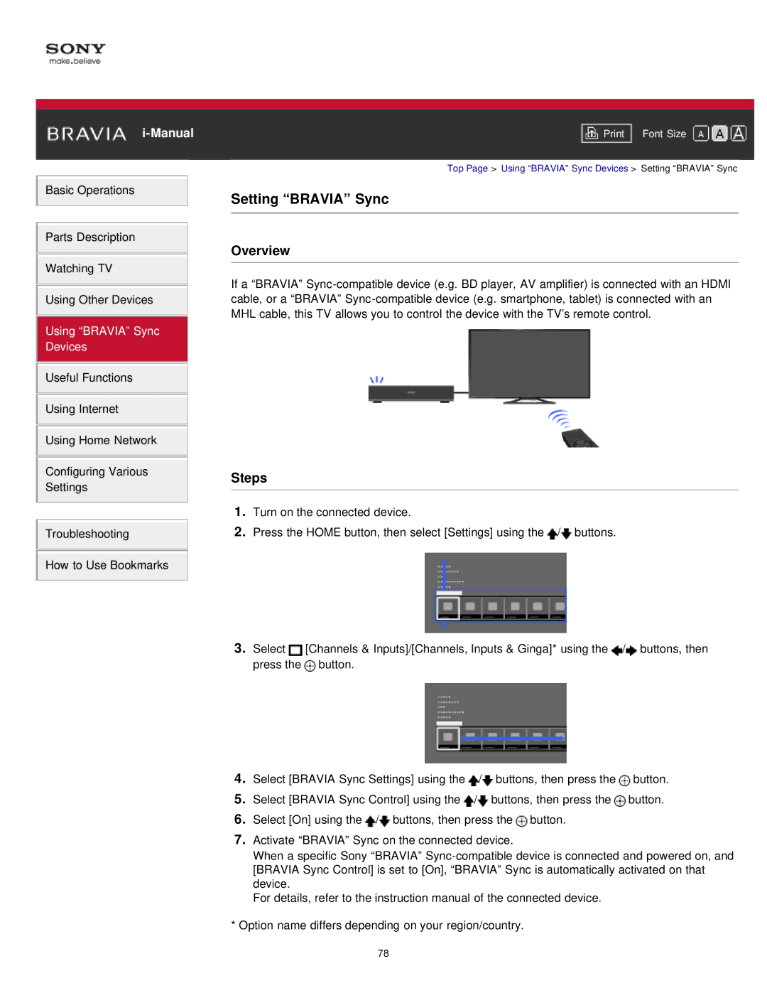 Sony KDL55W900A, KDL-55W900A manual Setting Bravia Sync, Overview 