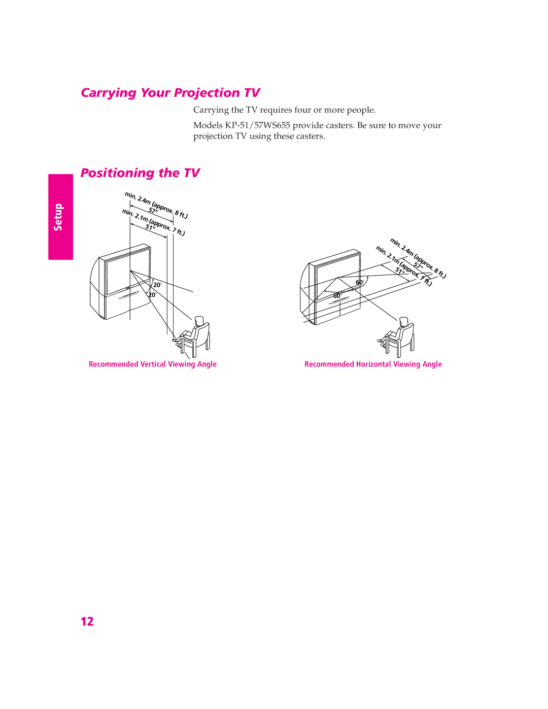 Sony KDP-57WS655, KDP-51WS655, KDP-51WS655, KDP-57WS655 manual Carrying Your Projection TV, Positioning the TV 