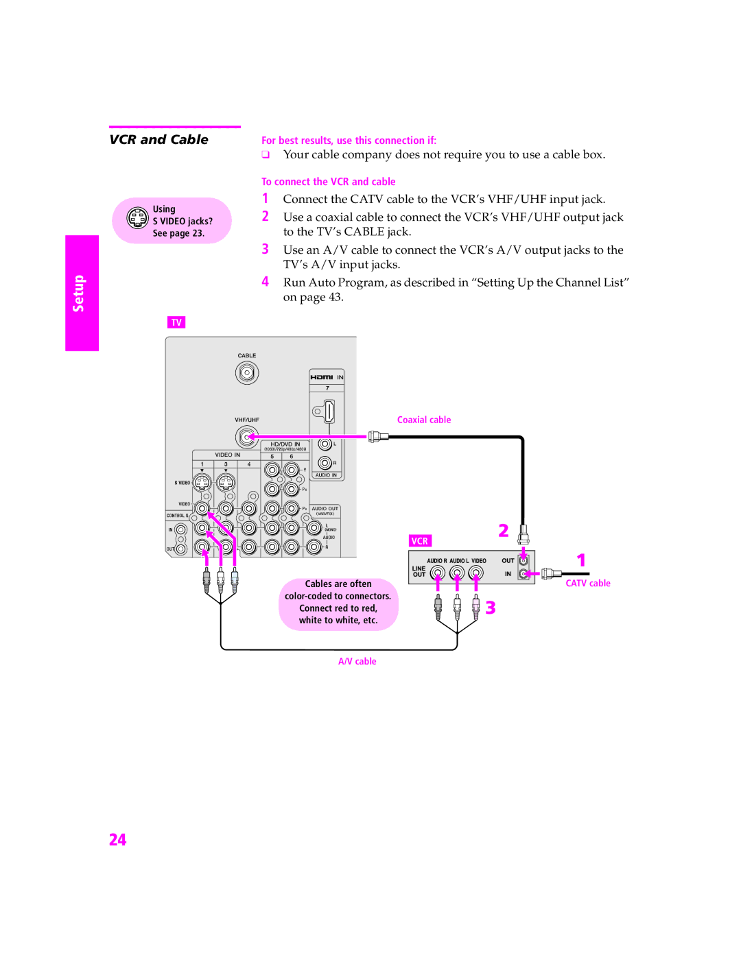 Sony KDP-57WS655, KDP-51WS655 manual VCR and Cable, Your cable company does not require you to use a cable box 