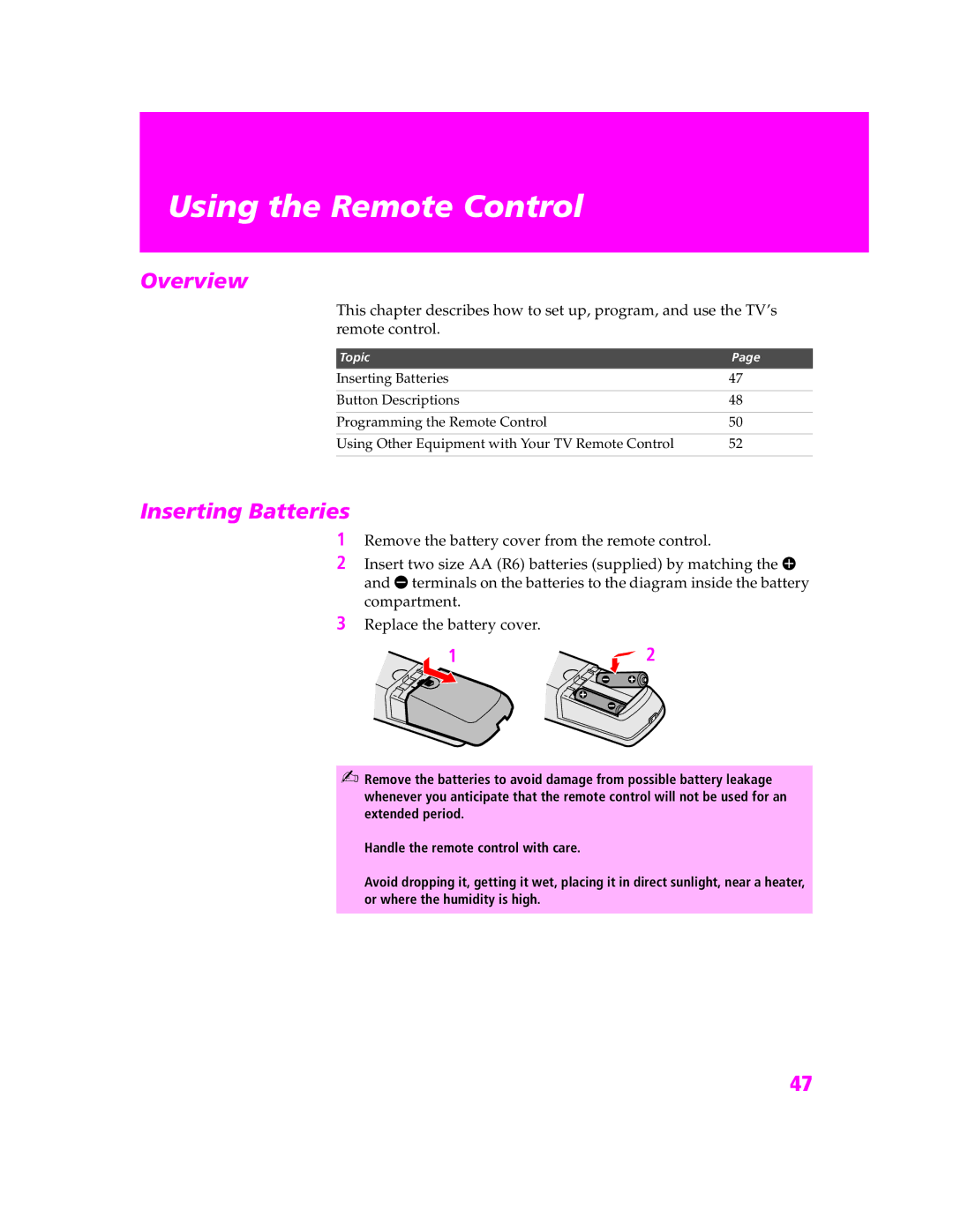 Sony KDP-51WS655, KDP-57WS655, KDP-57WS655, KDP-51WS655 manual Using the Remote Control, Inserting Batteries 