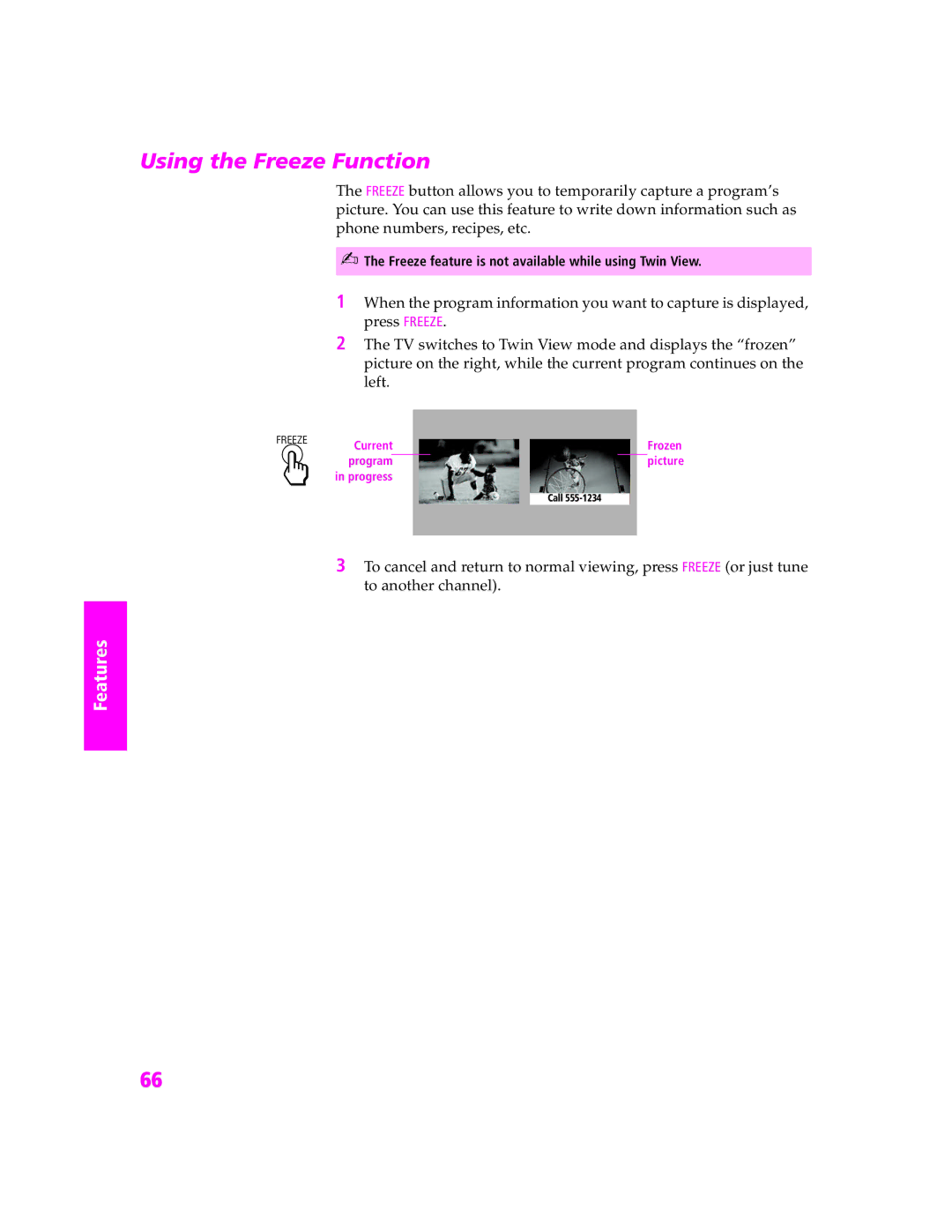 Sony KDP-57WS655, KDP-51WS655, KDP-51WS655, KDP-57WS655 manual Using the Freeze Function 